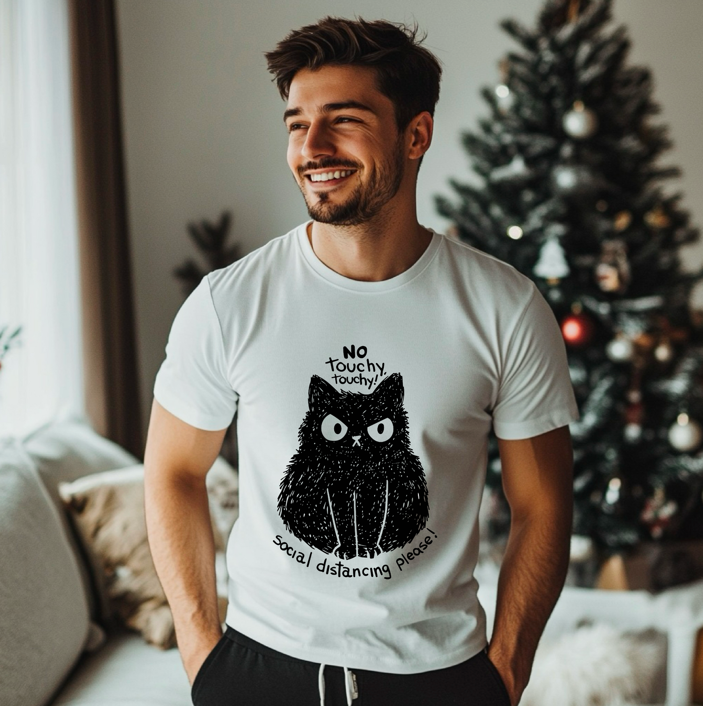 No Touchy Touchy Social Distancing Cat Graphic Organic Cotton T-Shirt