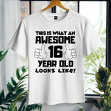 This is What an Awesome 16 Year Old Looks Like – Kids Tee Cotton - Boys Girls Birthday T-Shirt, Perfect Gift