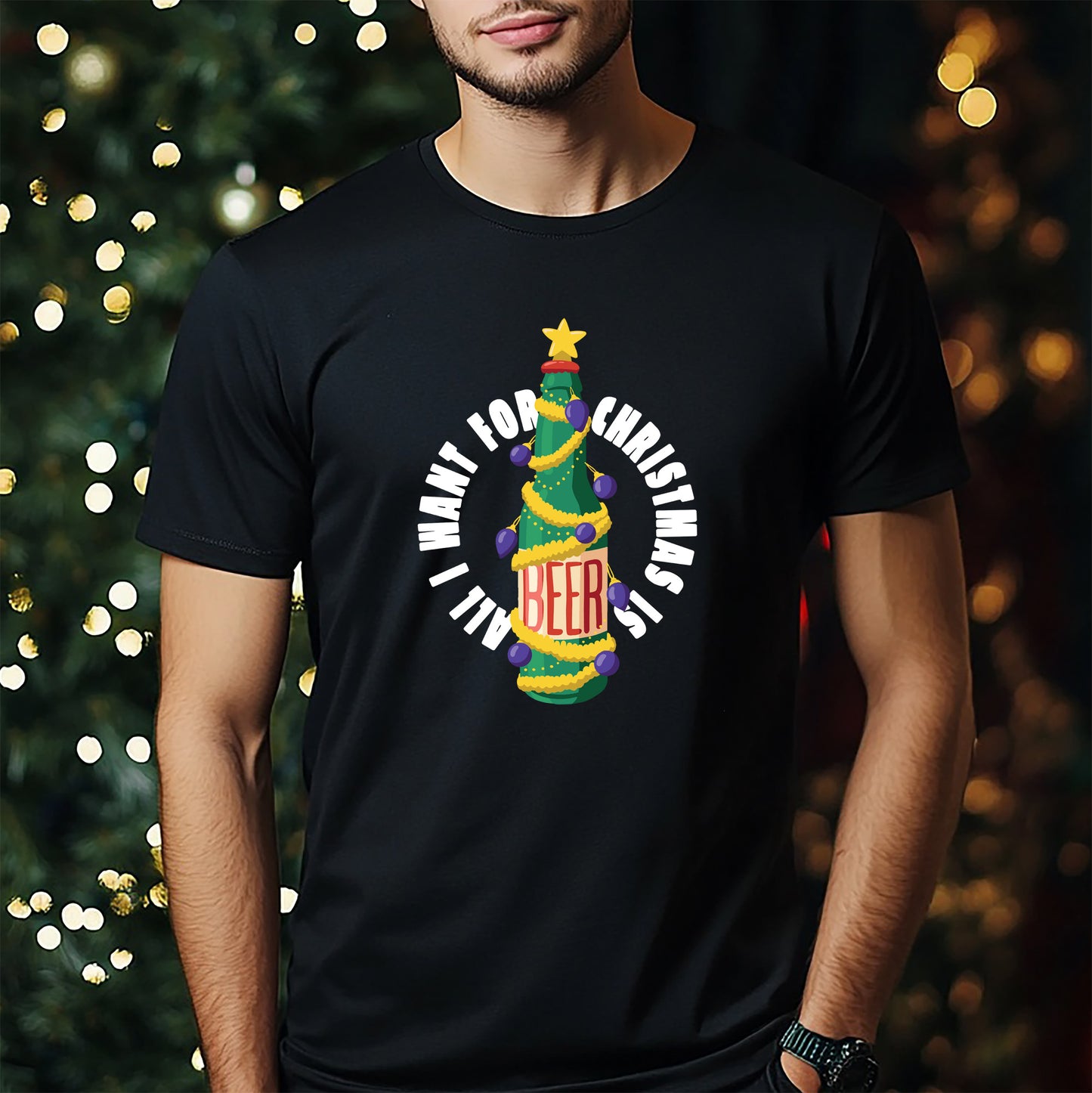 Men's Christmas Beer Graphic T-Shirt - Casual Top for Holiday Celebrations