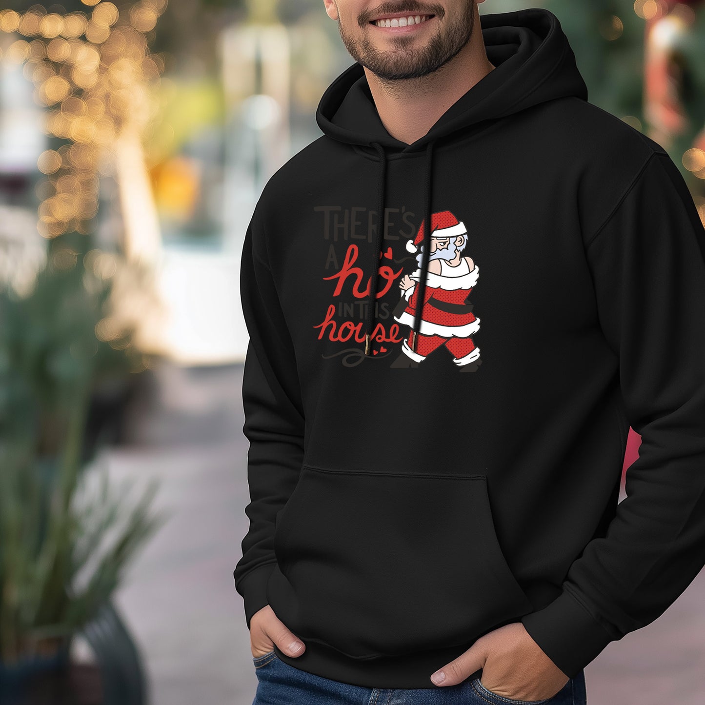 Black Christmas Hoodie with Santa Design
