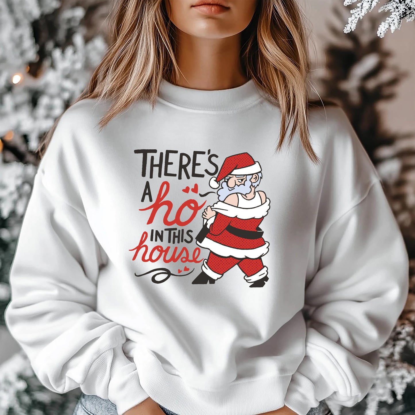 Weißes Weihnachts-Sweatshirt mit Weihnachtsmann-Motiv
