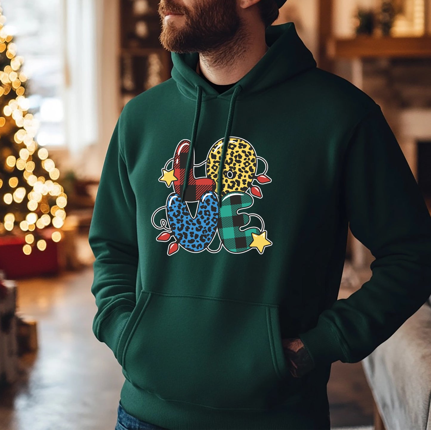 Dark Green Christmas Love Hoodie - Festive Holiday Apparel
