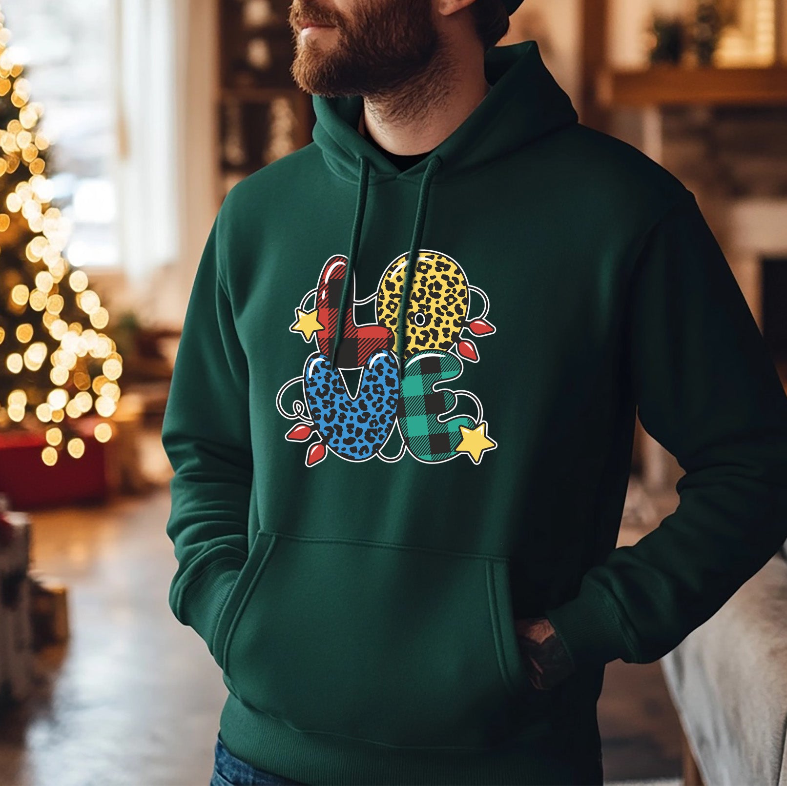 Dark Green Christmas Love Hoodie - Festive Holiday Apparel