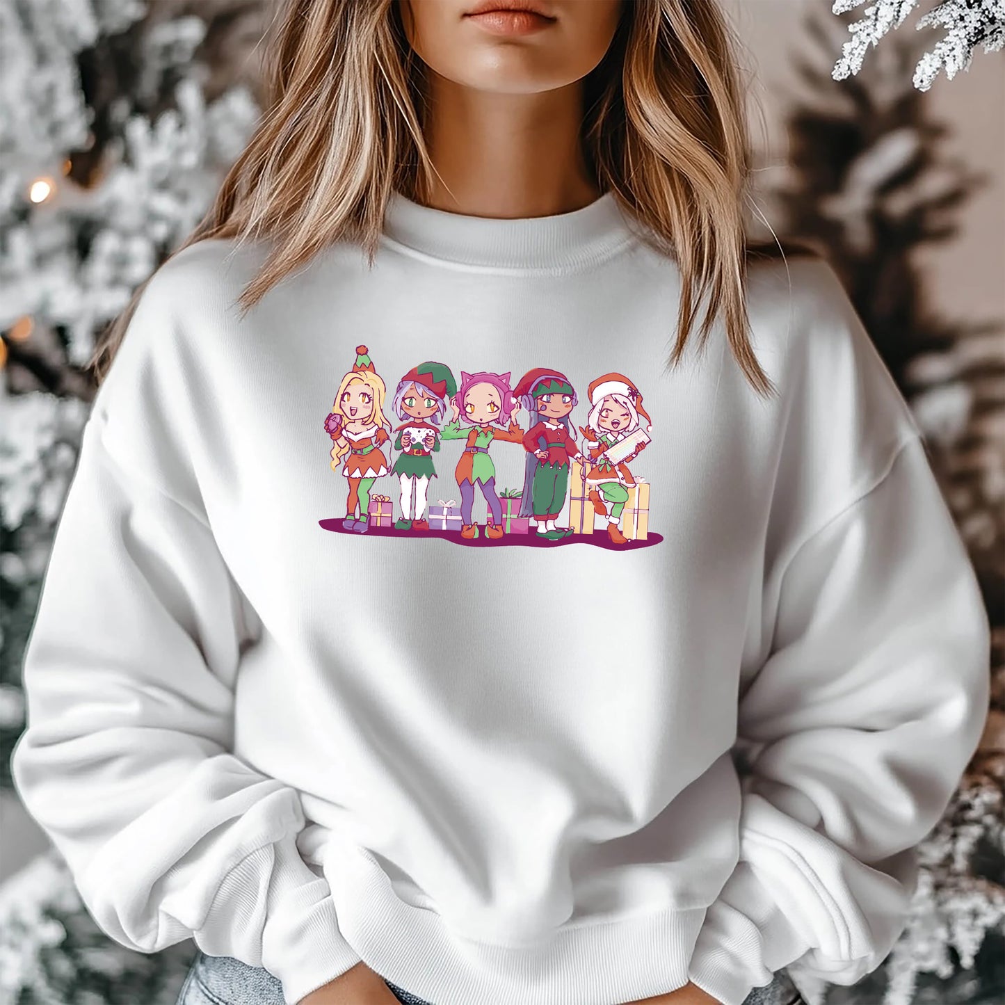 Anime Gnomes Weißes Weihnachts-Sweatshirt - Festliche Feiertagskleidung