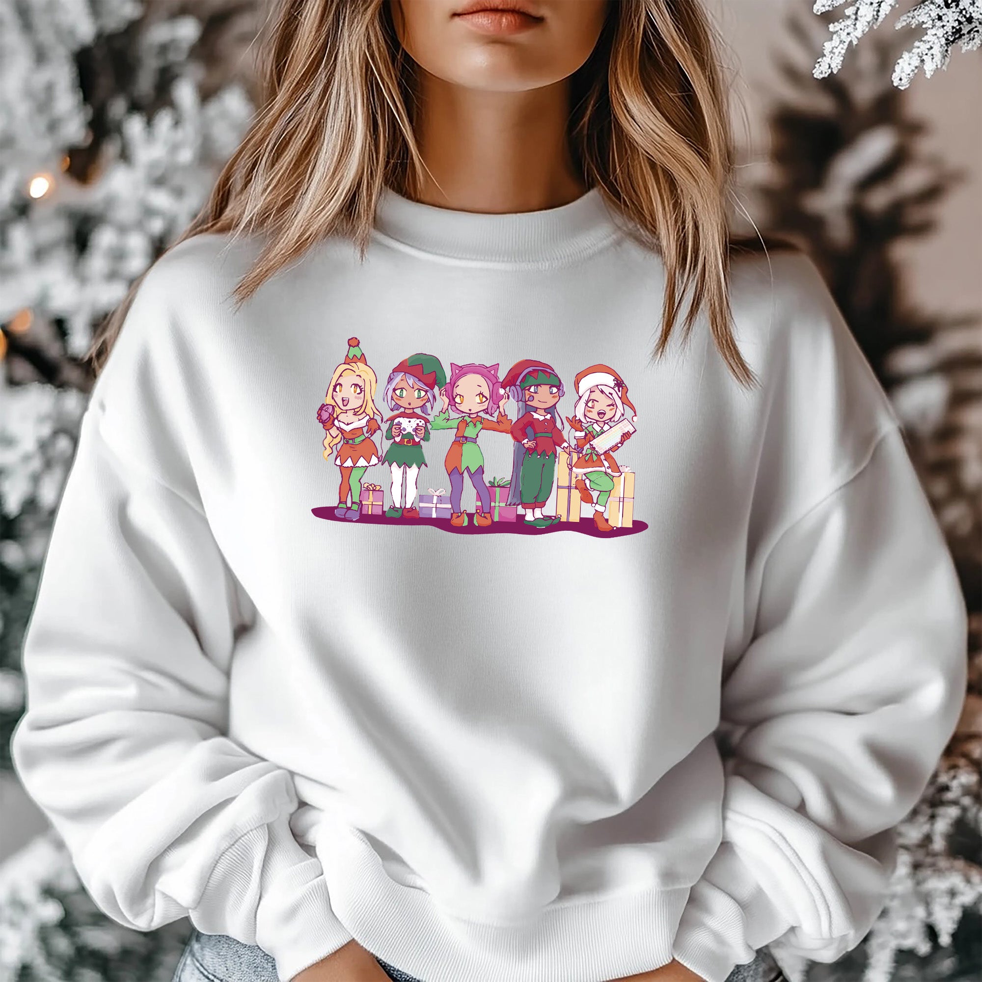 Anime Gnomes Weißes Weihnachts-Sweatshirt - Festliche Feiertagskleidung