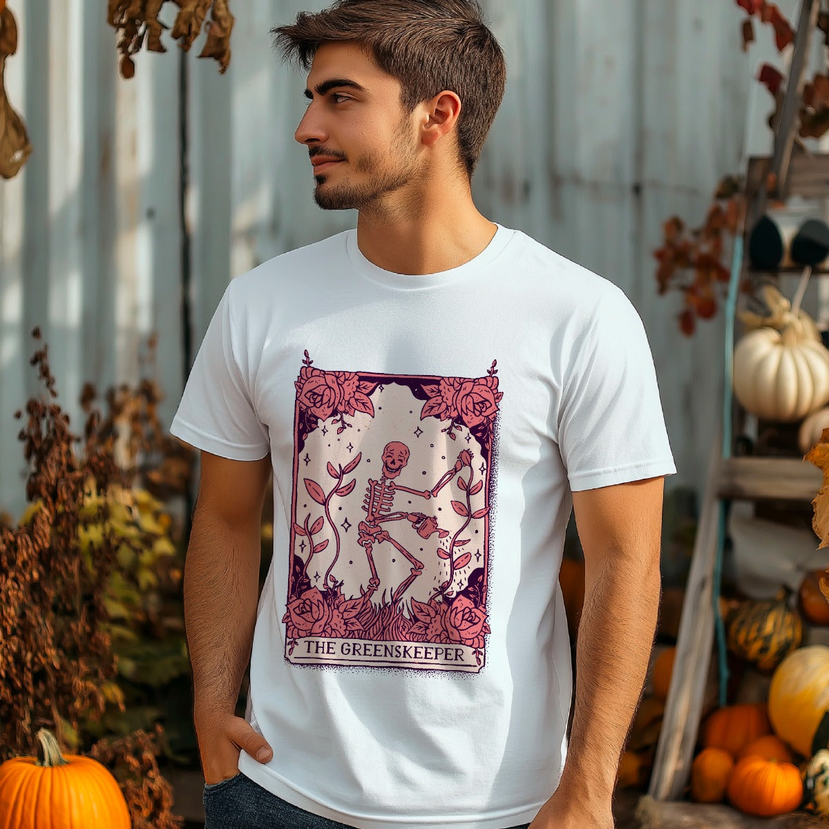 The Greenskeeper Skeleton Halloween Graphic Organic Cotton T-Shirt
