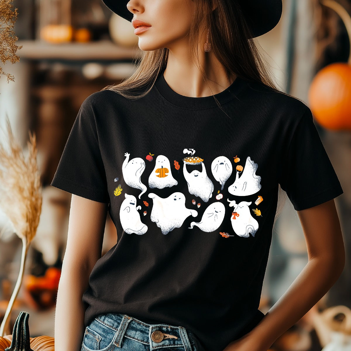 Cute Halloween Ghosts Graphic Organic Cotton T-Shirt