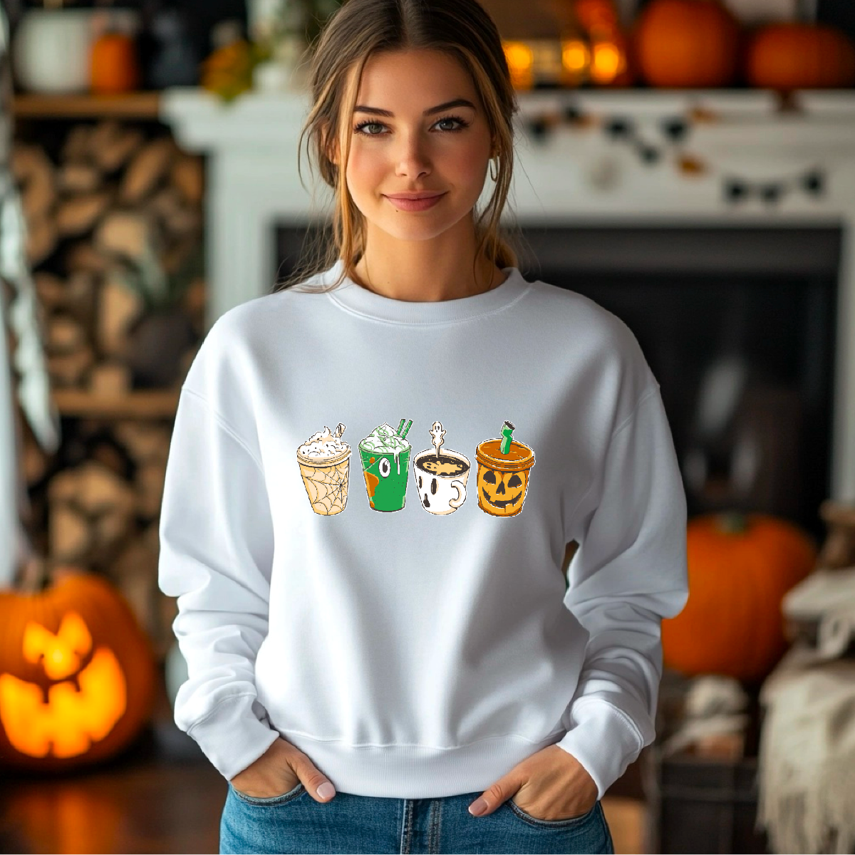 Four Spooky Coffees Halloween-Themed Organic Cotton Sweatshirt
