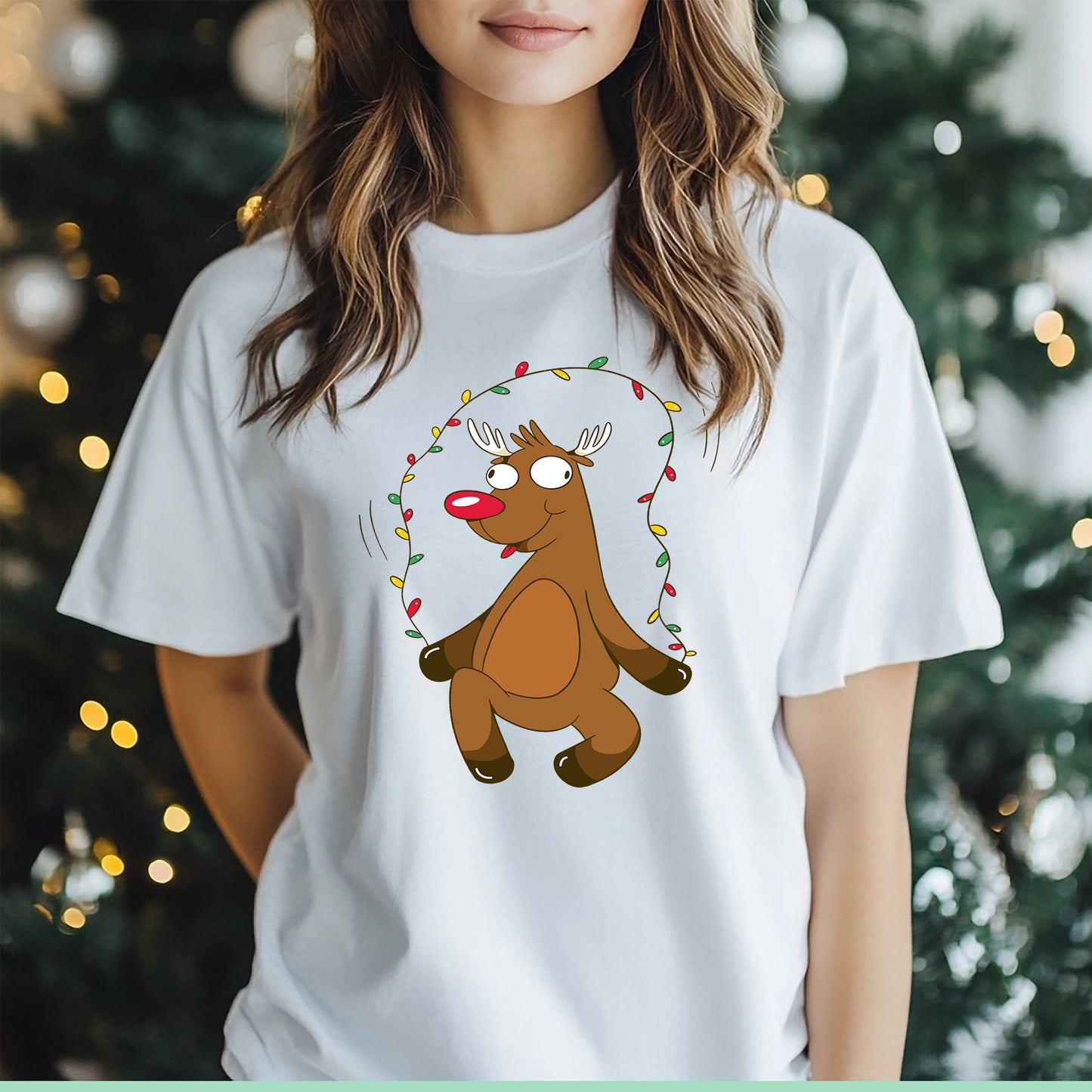 Winter Wonderland T-Shirt - White, Christmas Tree & Snowflake Pattern