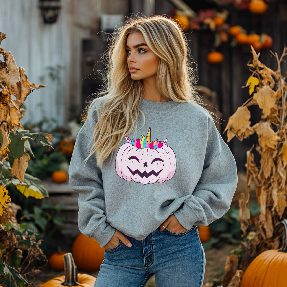 Pink Unicorn Pumpkin Graphic Organic Cotton Sweatshirt