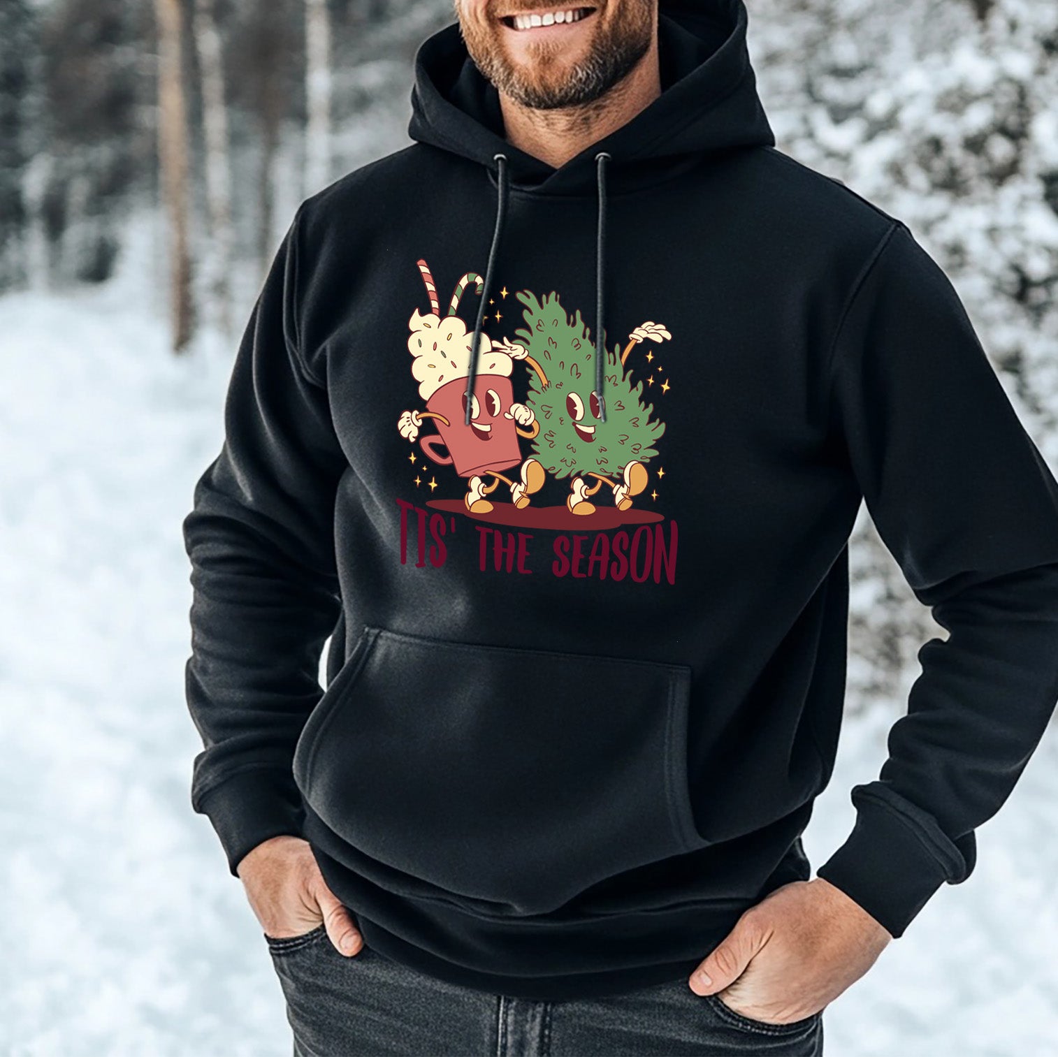 Vintage Christmas Black Hoodie - Festive Holiday Design