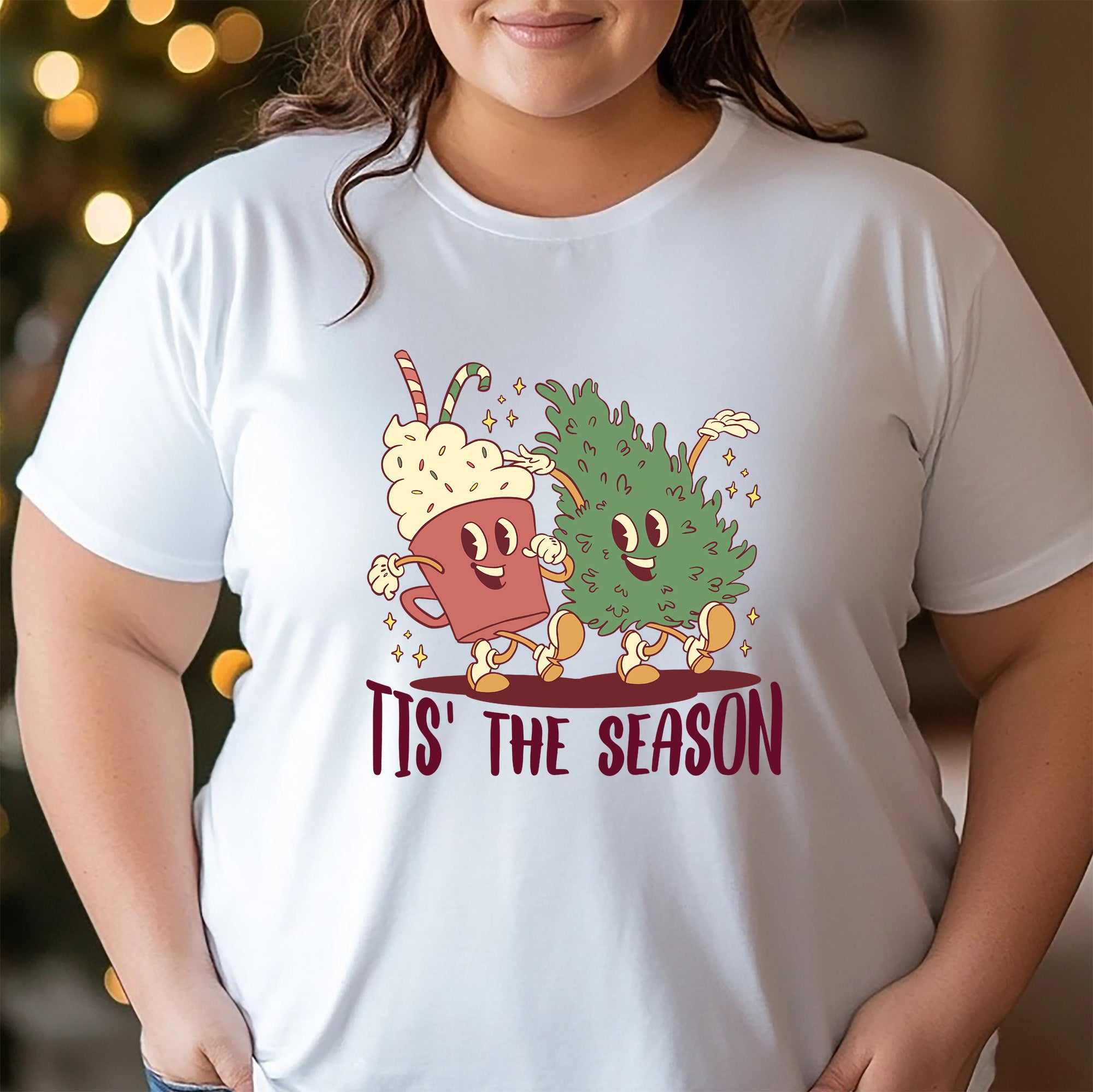 Tis' the Season Bold Graphic T-Shirt - White Hoodie with Plant Design