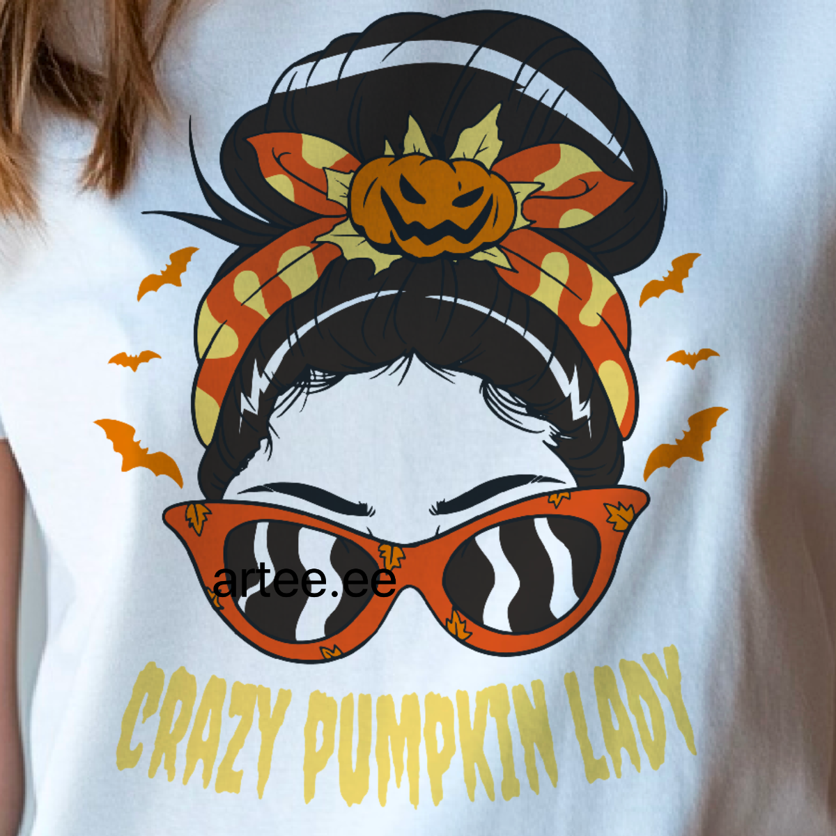 Crazy Pumpkin Lady Witch Halloween Graphic Organic Cotton T-Shirt