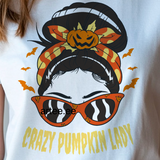 Crazy Pumpkin Lady Witch Halloween Graphic Organic Cotton T-Shirt
