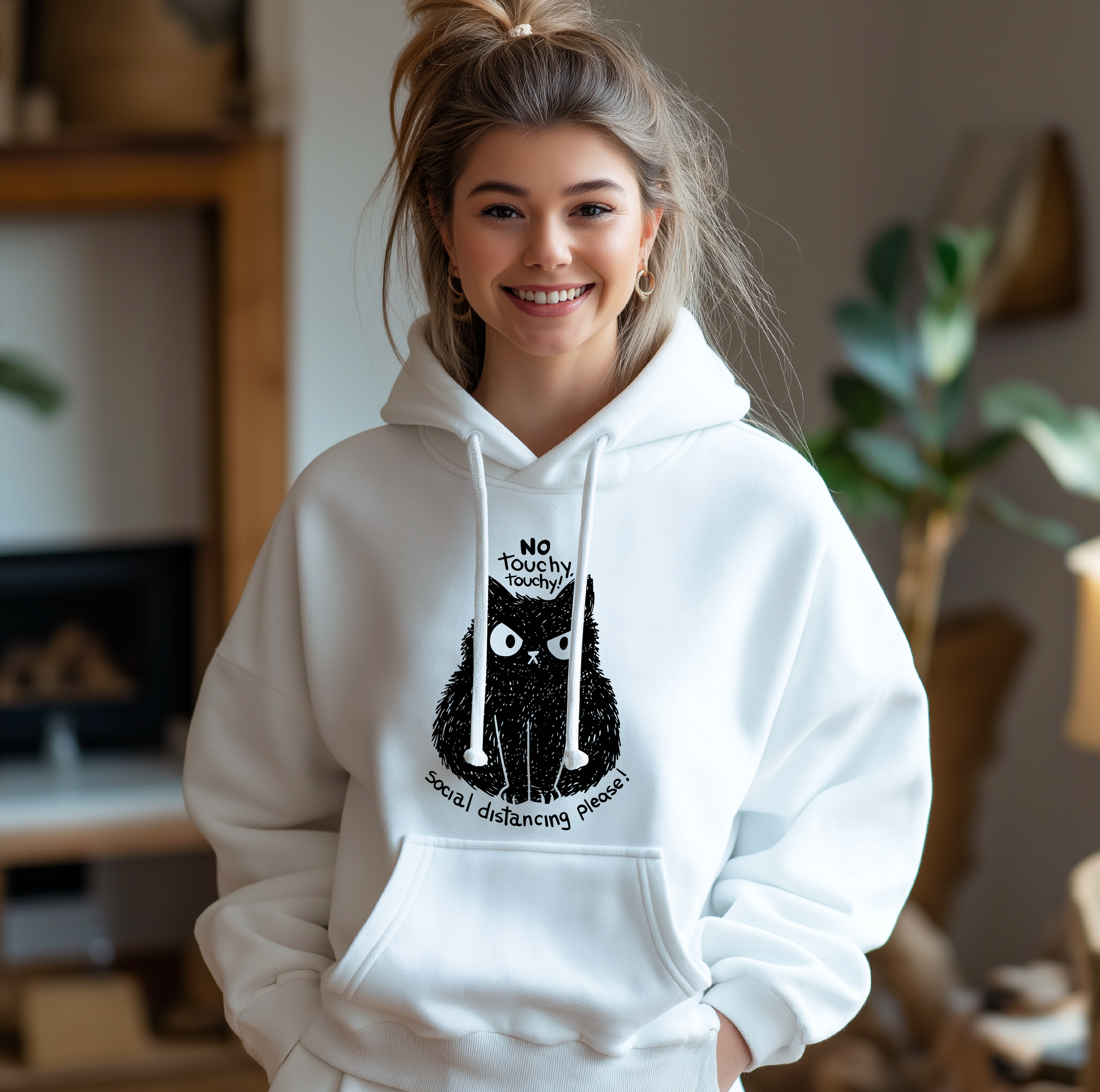 No Touchy Touchy Social Distancing Cat Graphic Organic Cotton Hoodie