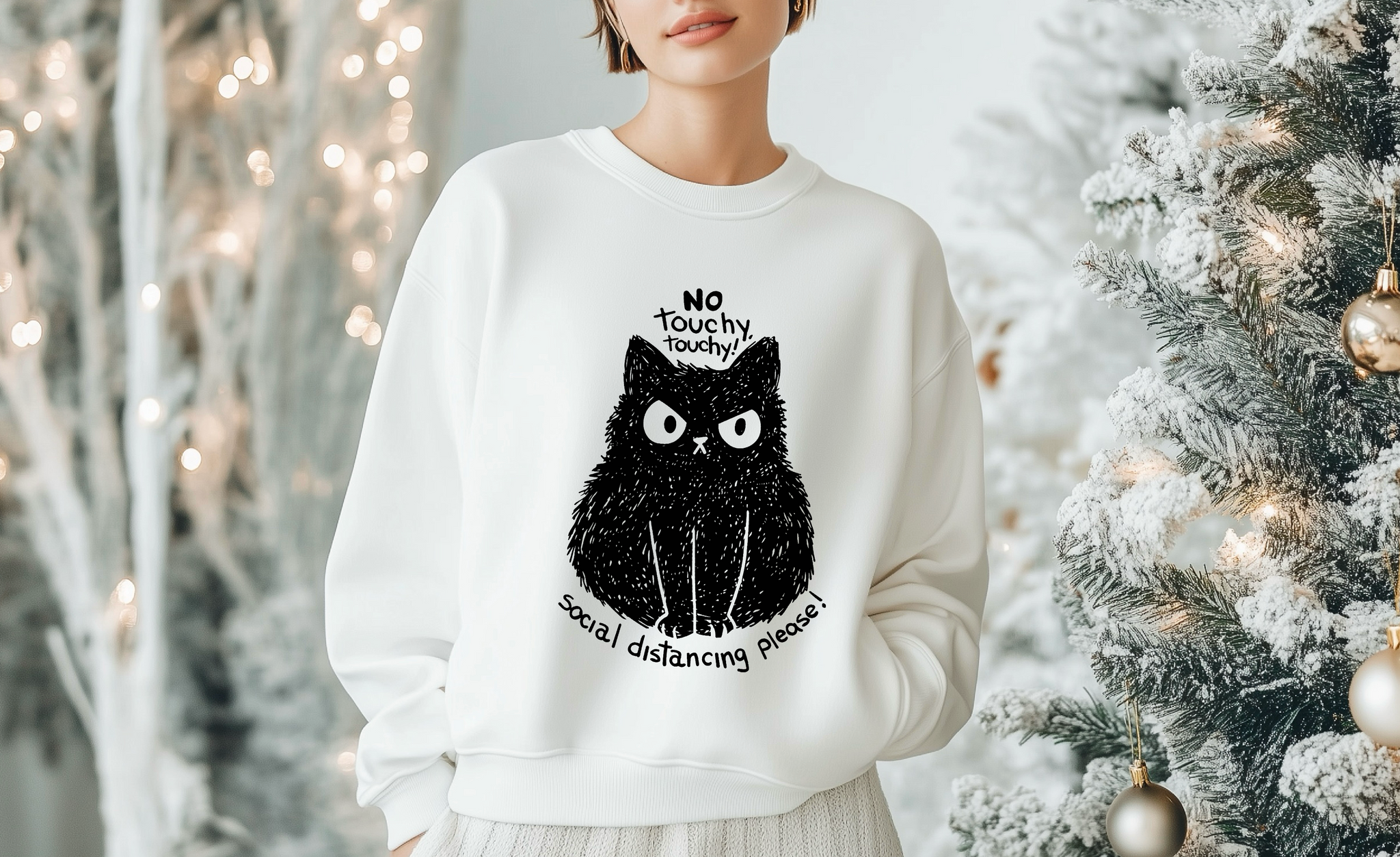 No Touchy Touchy Social Distancing Cat Graphic Organic Cotton Sweatshirt