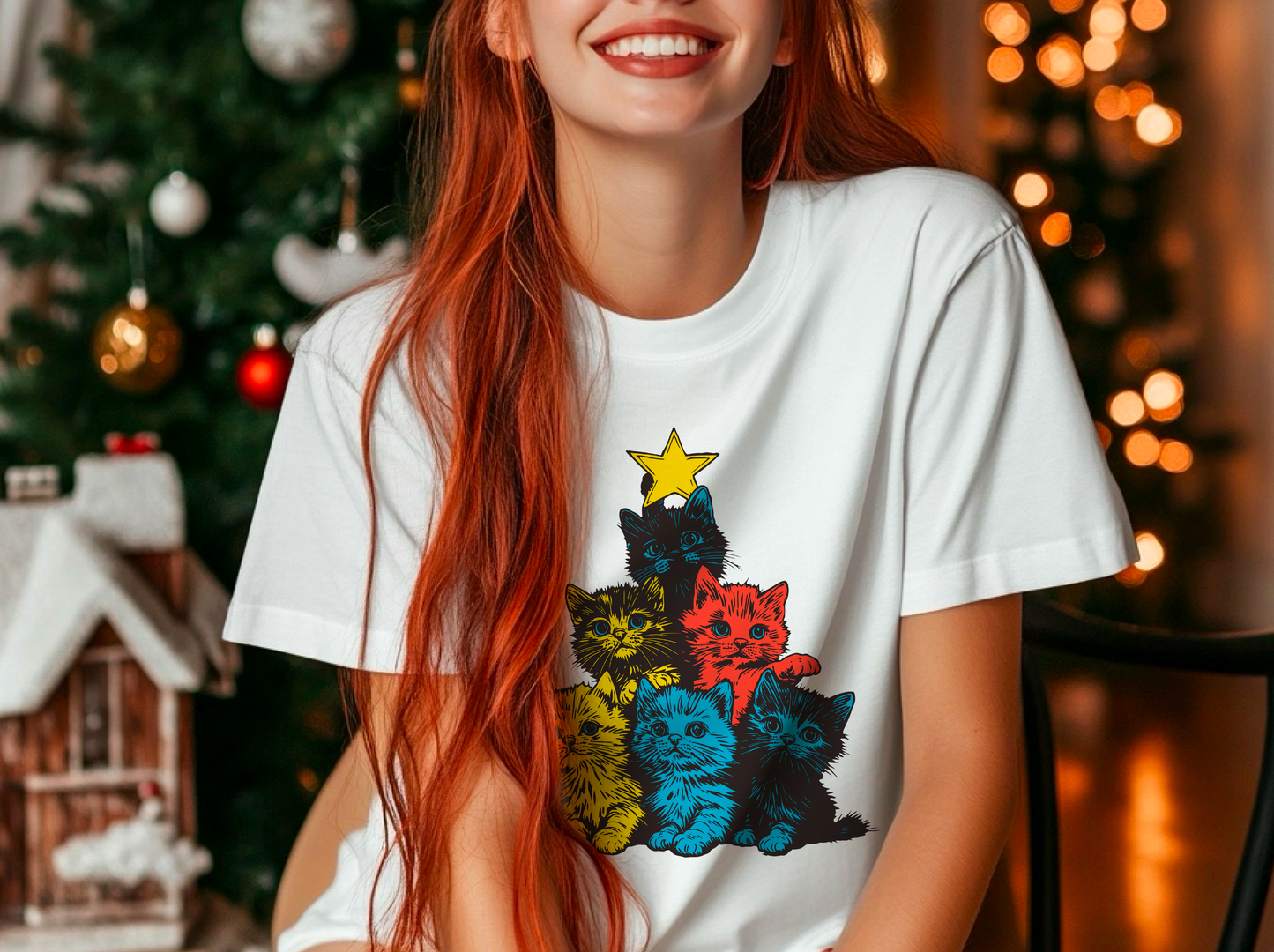Andy Warhol-Inspired Christmas Tree Design White T-Shirt