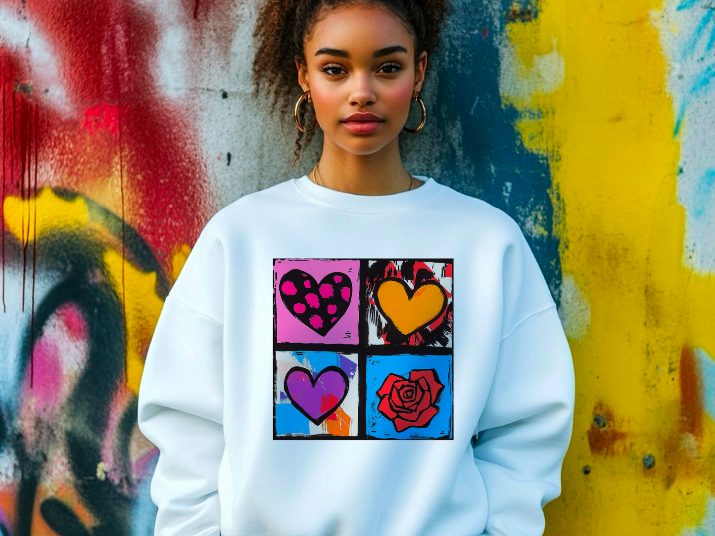 Andy Warhol Inspired Heart & Rose Pop Art Sweatshirt - Perfect Valentine Gift for Art Lovers