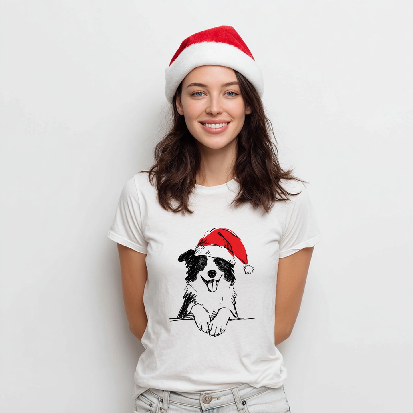 Border Collie Christmas T-Shirt – Cute Dog Santa Tee