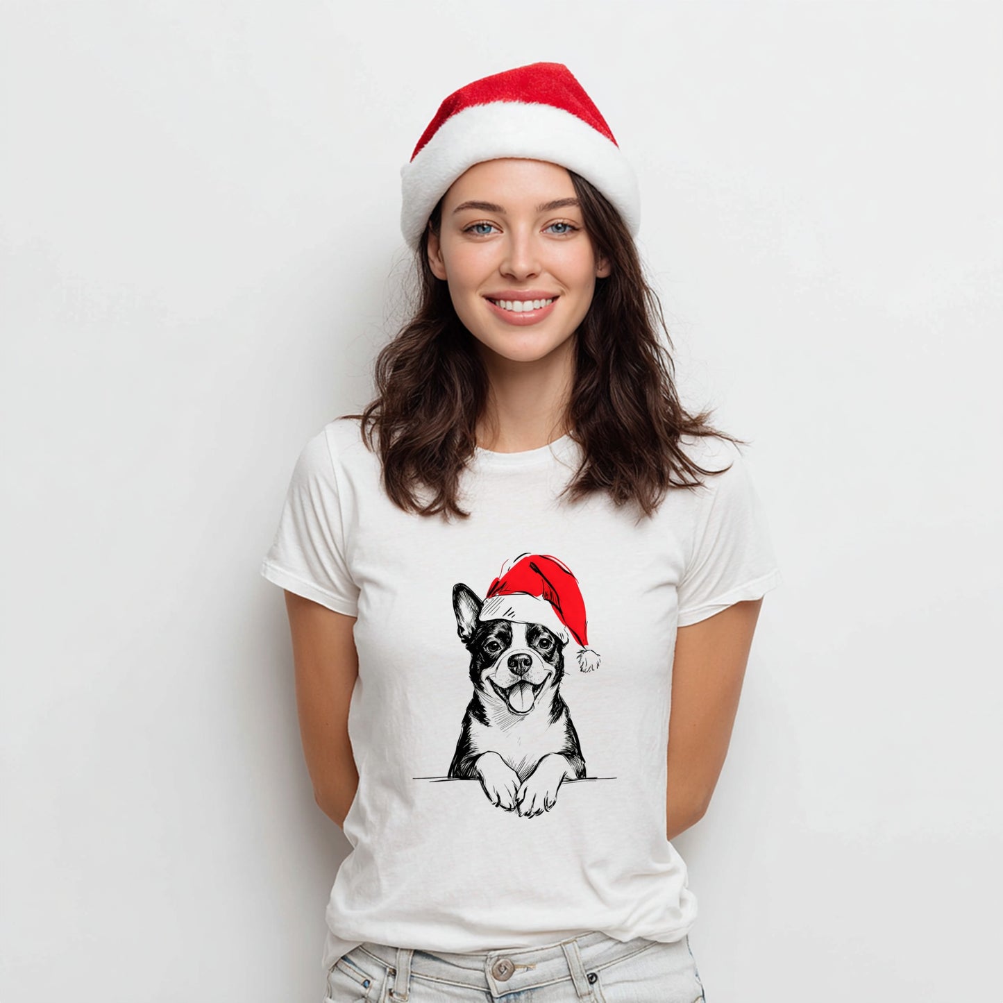 Boston Terrier Christmas T-Shirt – Cute Santa Dog Festive Tee for Dog Lovers