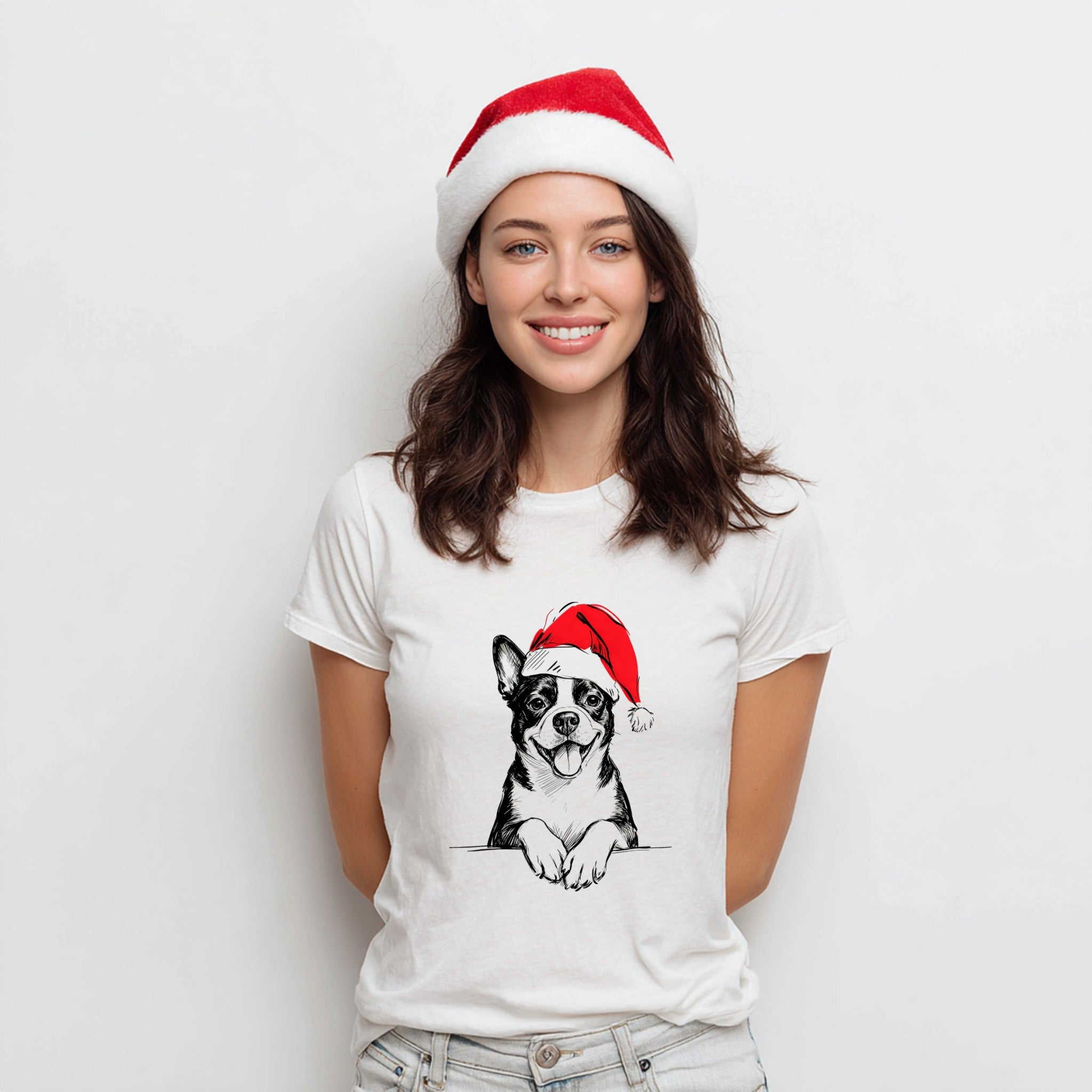 Boston Terrier Christmas T-Shirt – Cute Santa Dog Festive Tee for Dog Lovers