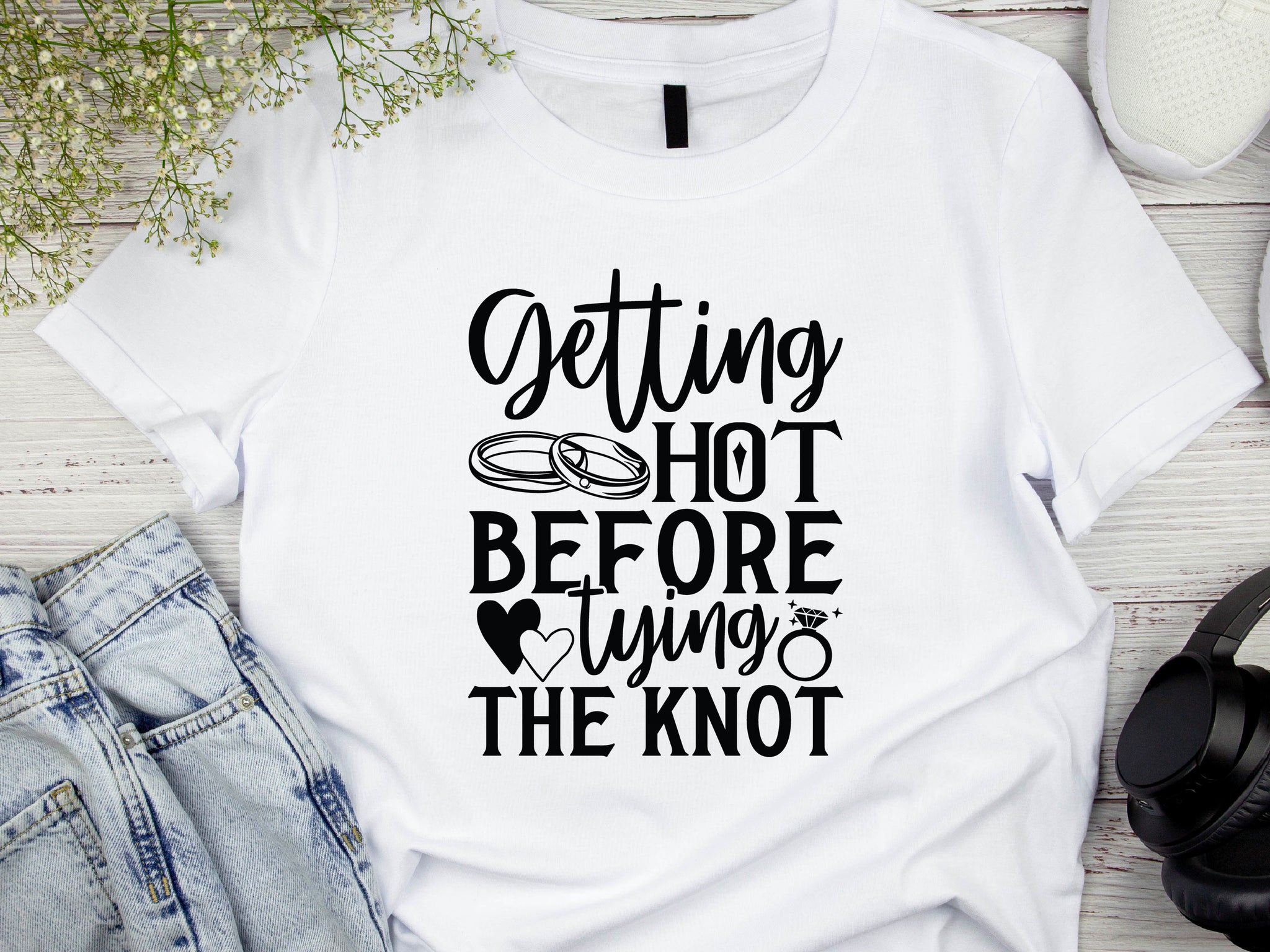 Bride Getting Hot Before Tying the Knot T-Shirt – Funny Bachelorette Party Tee – Bride Workout Shirt – Wedding Gym Outfit