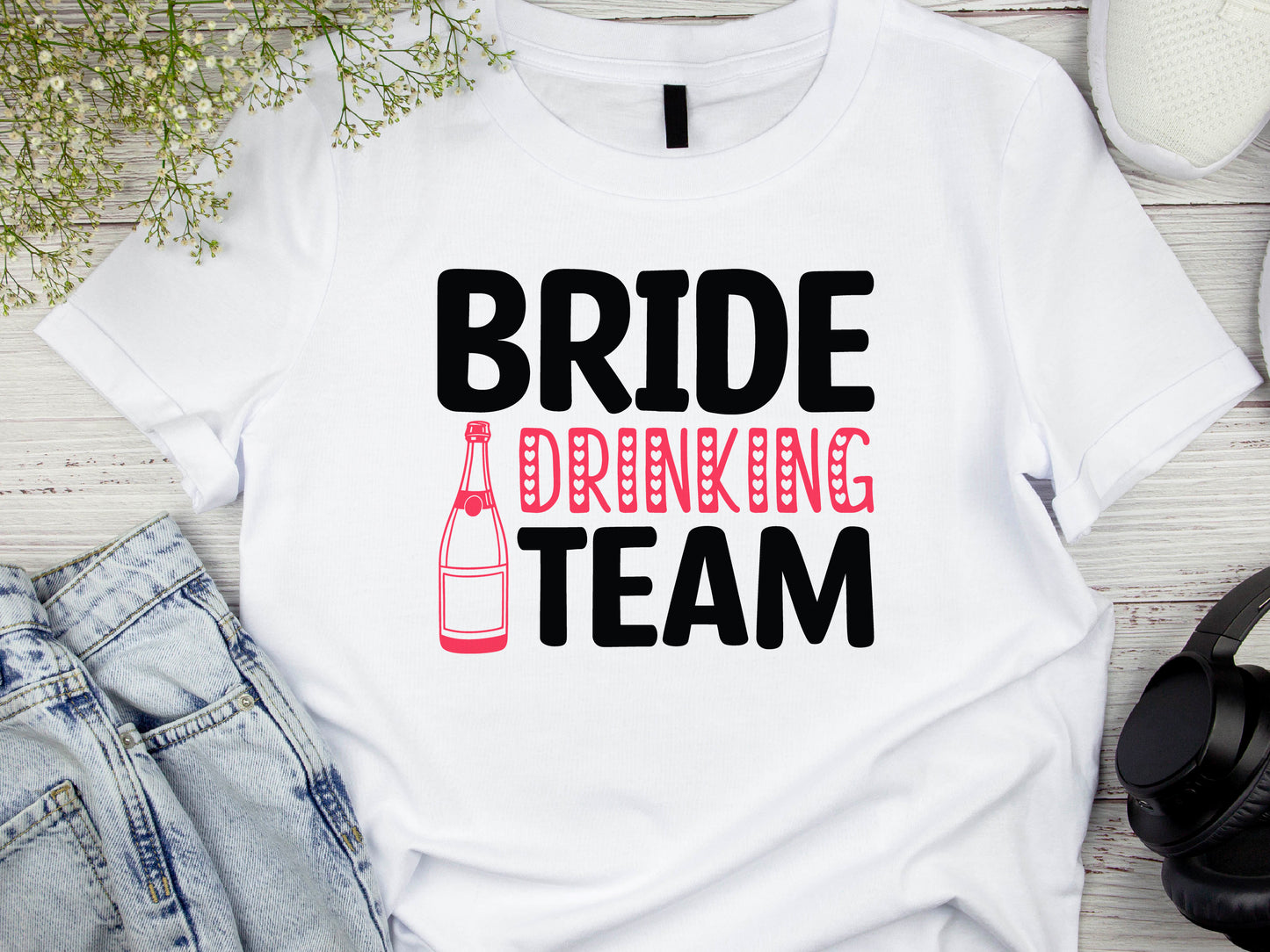 Bride Drinking Team Shirt – Bachelorette Party Tee – Rosé All Day T-Shirt – Bridal Shower Outfit – Bridesmaid Matching Shirt