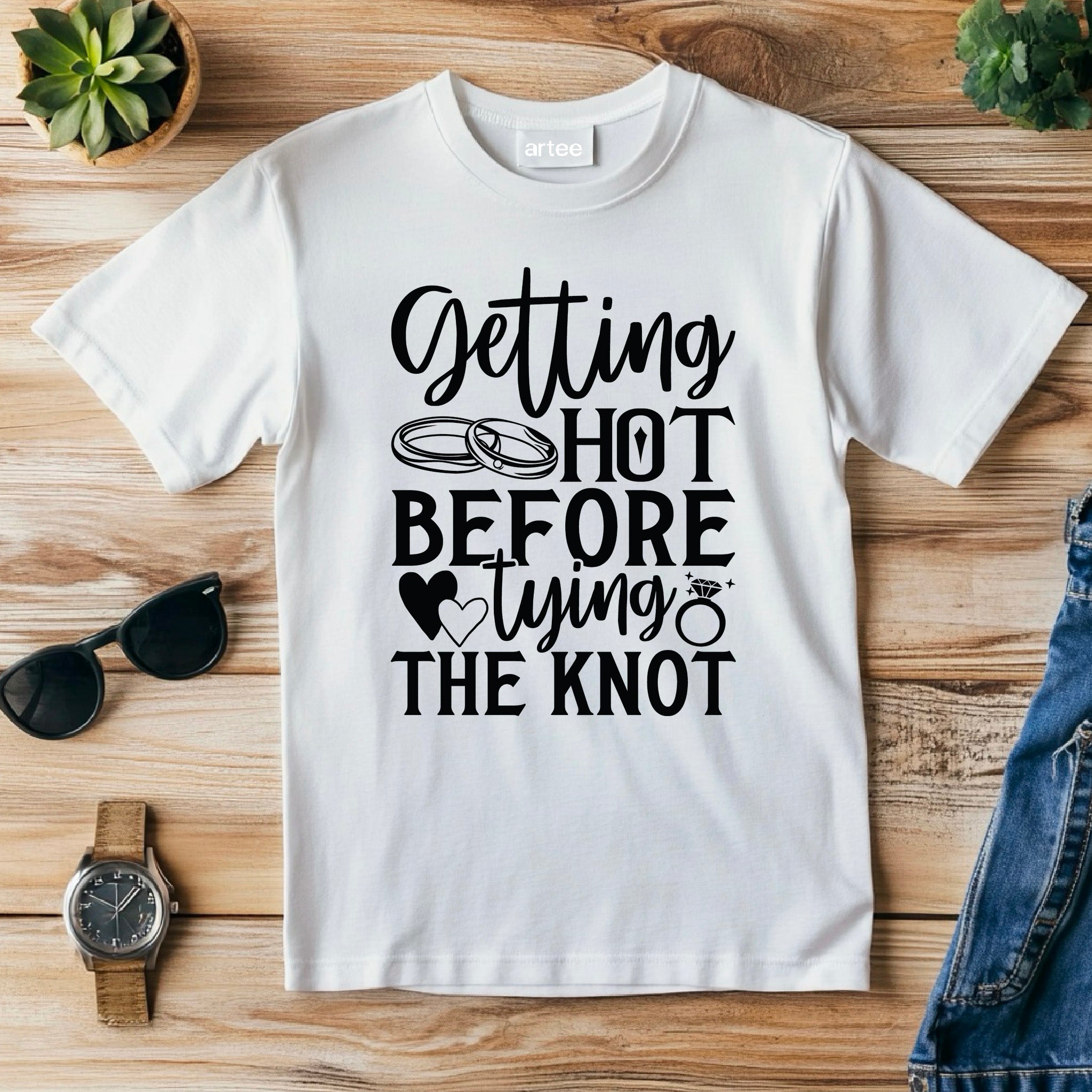 Bride Getting Hot Before Tying the Knot T-Shirt – Funny Bachelorette Party Tee – Bride Workout Shirt – Wedding Gym Outfit