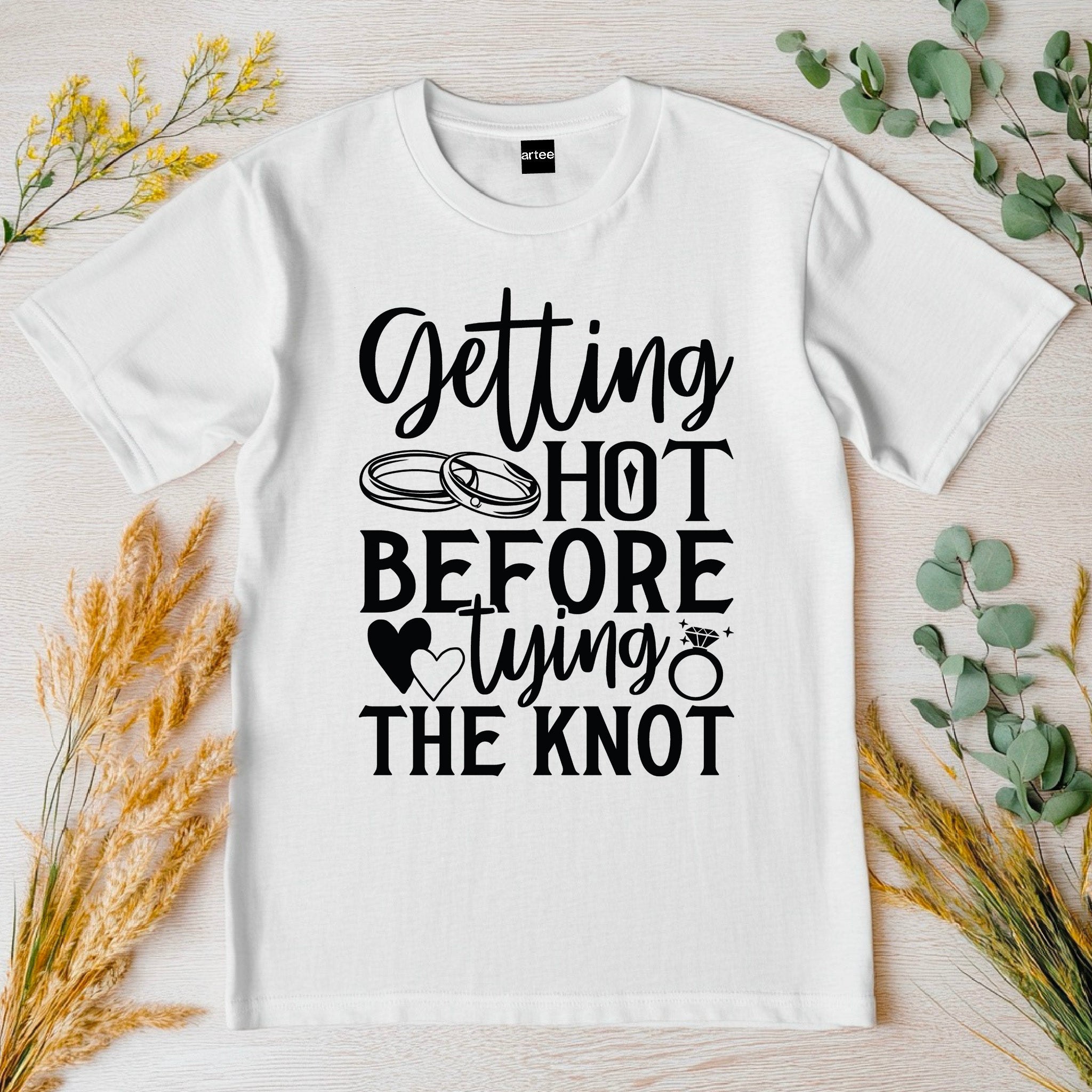 Bride Getting Hot Before Tying the Knot T-Shirt – Funny Bachelorette Party Tee – Bride Workout Shirt – Wedding Gym Outfit