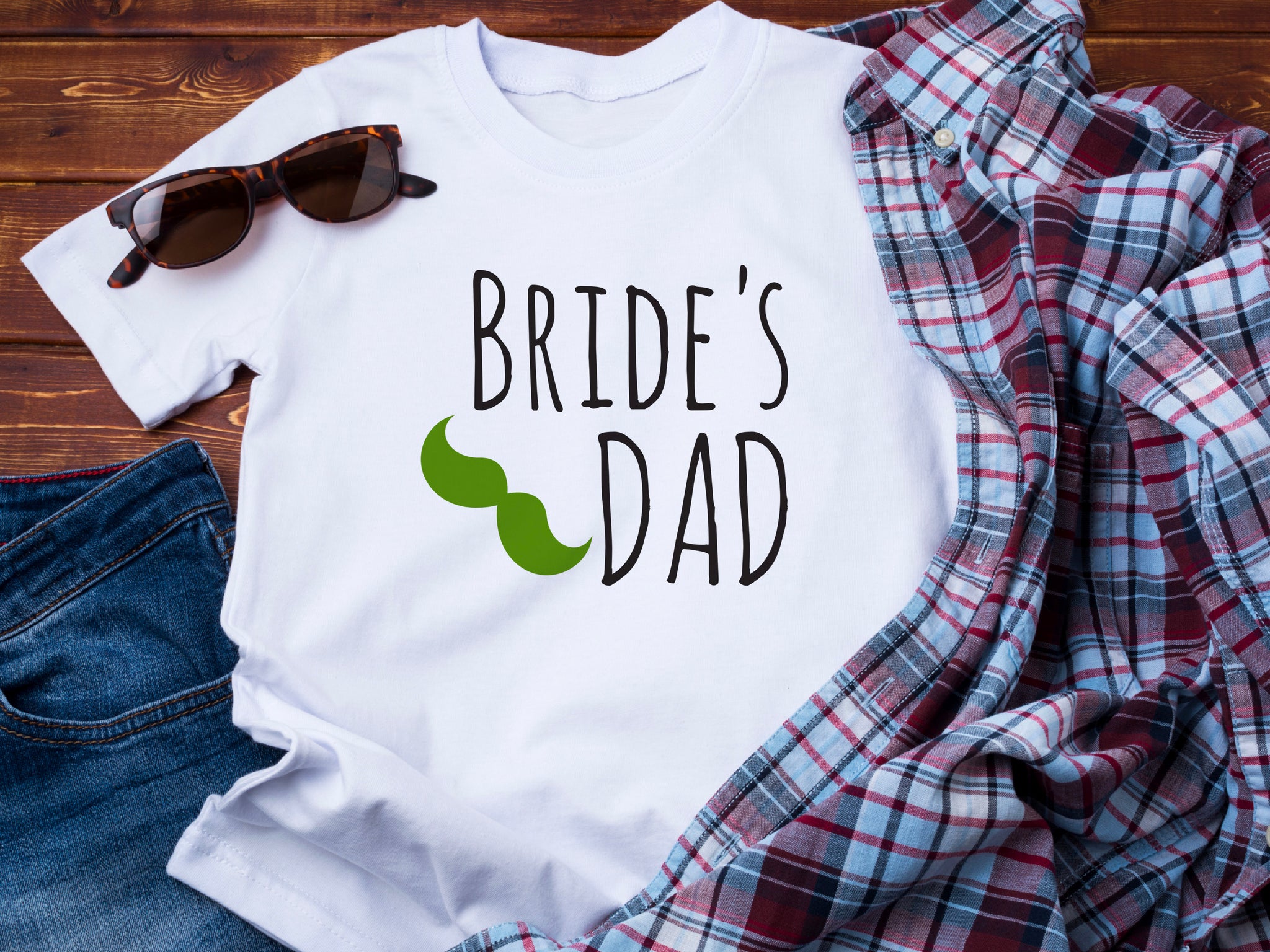 Father of the Bride Shirt – Bride’s Dad T-Shirt – Funny Wedding Tee with Mustache – Gift for Bride’s Father – Green Wedding Shirt