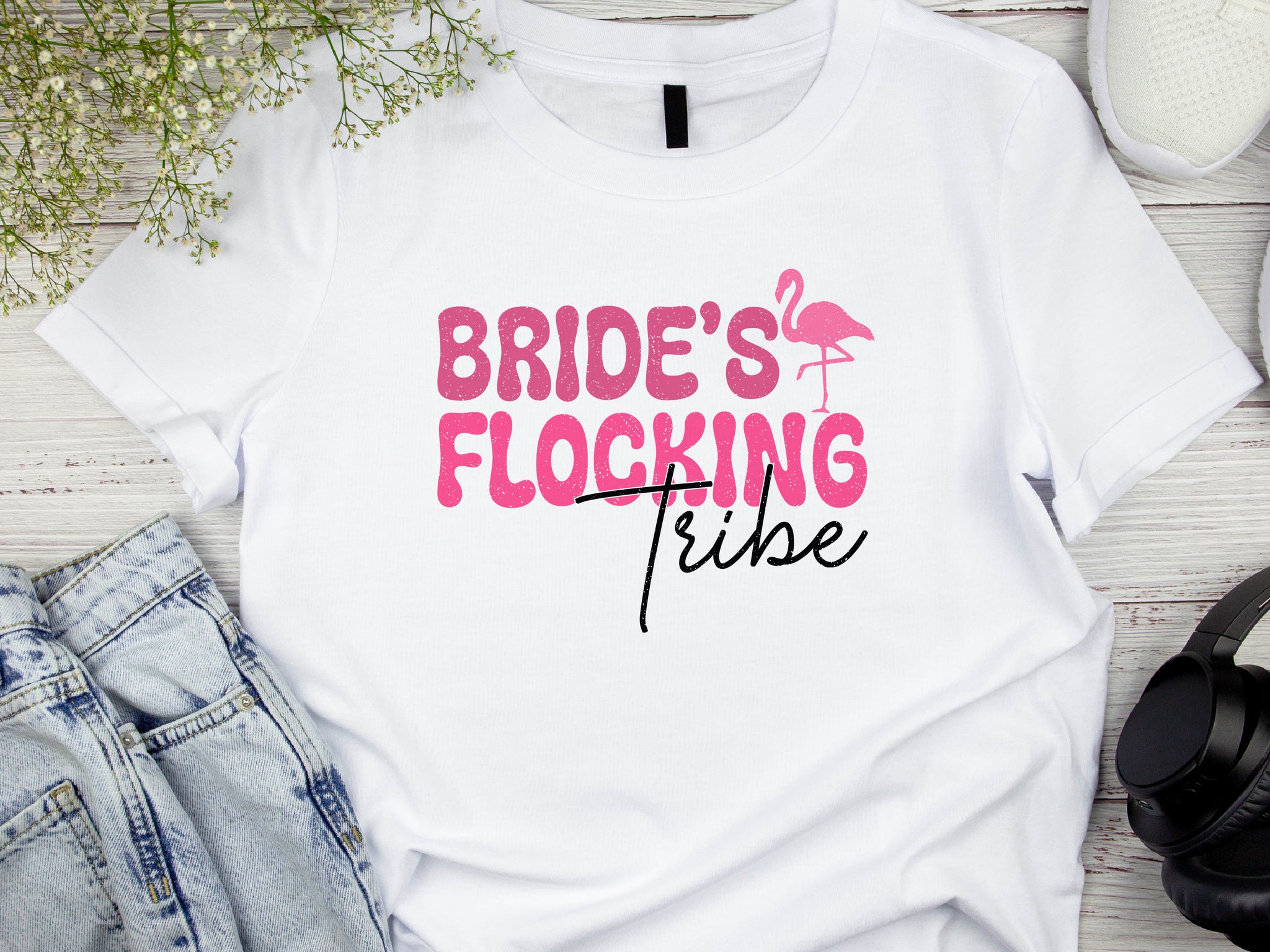 Bride’s Flocking Vibe Flamingo Shirt – Funny Bachelorette Party Tee – Team Bride Wedding Shirt