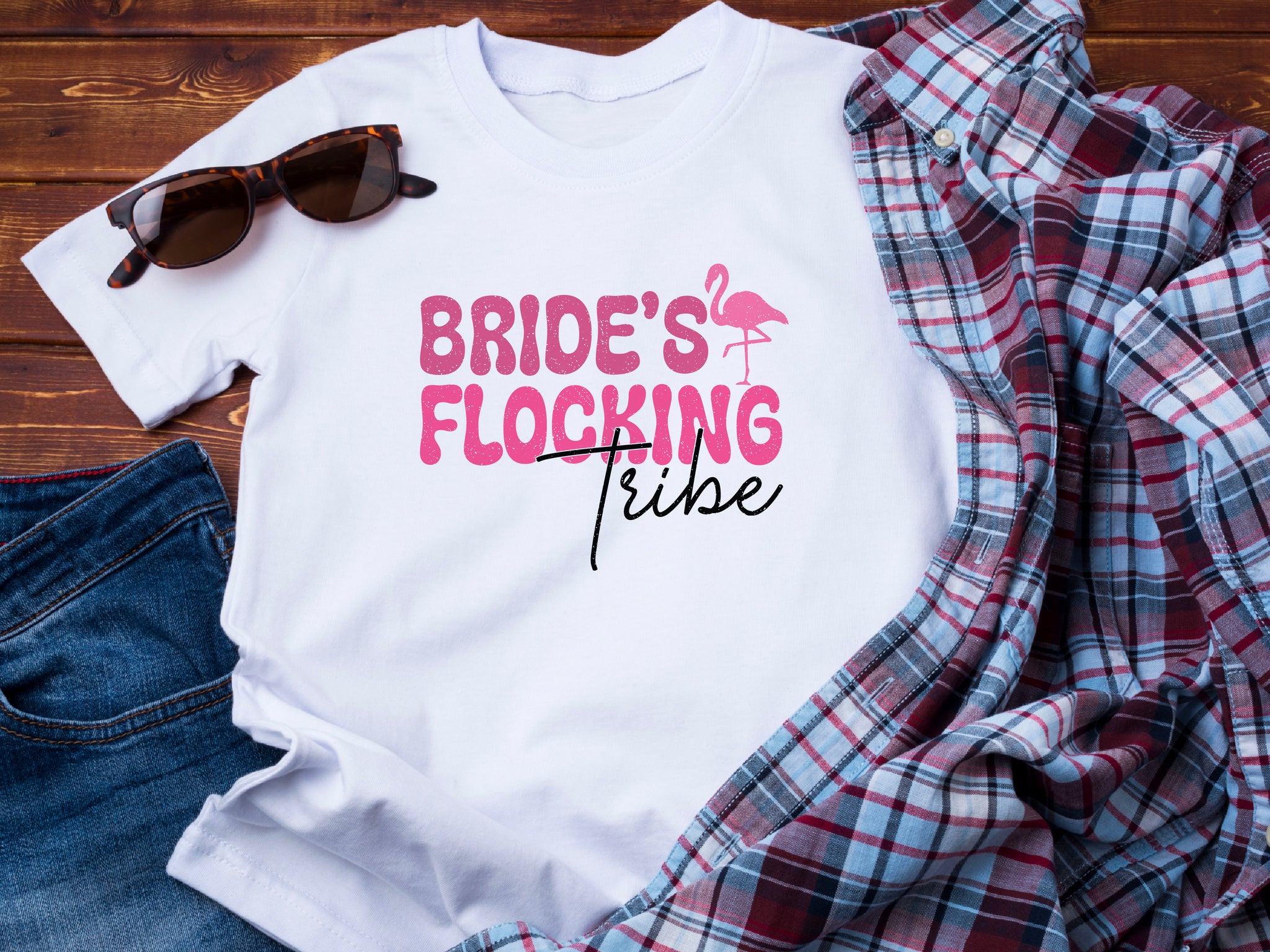 Bride’s Flocking Vibe Flamingo Shirt – Funny Bachelorette Party Tee – Team Bride Wedding Shirt