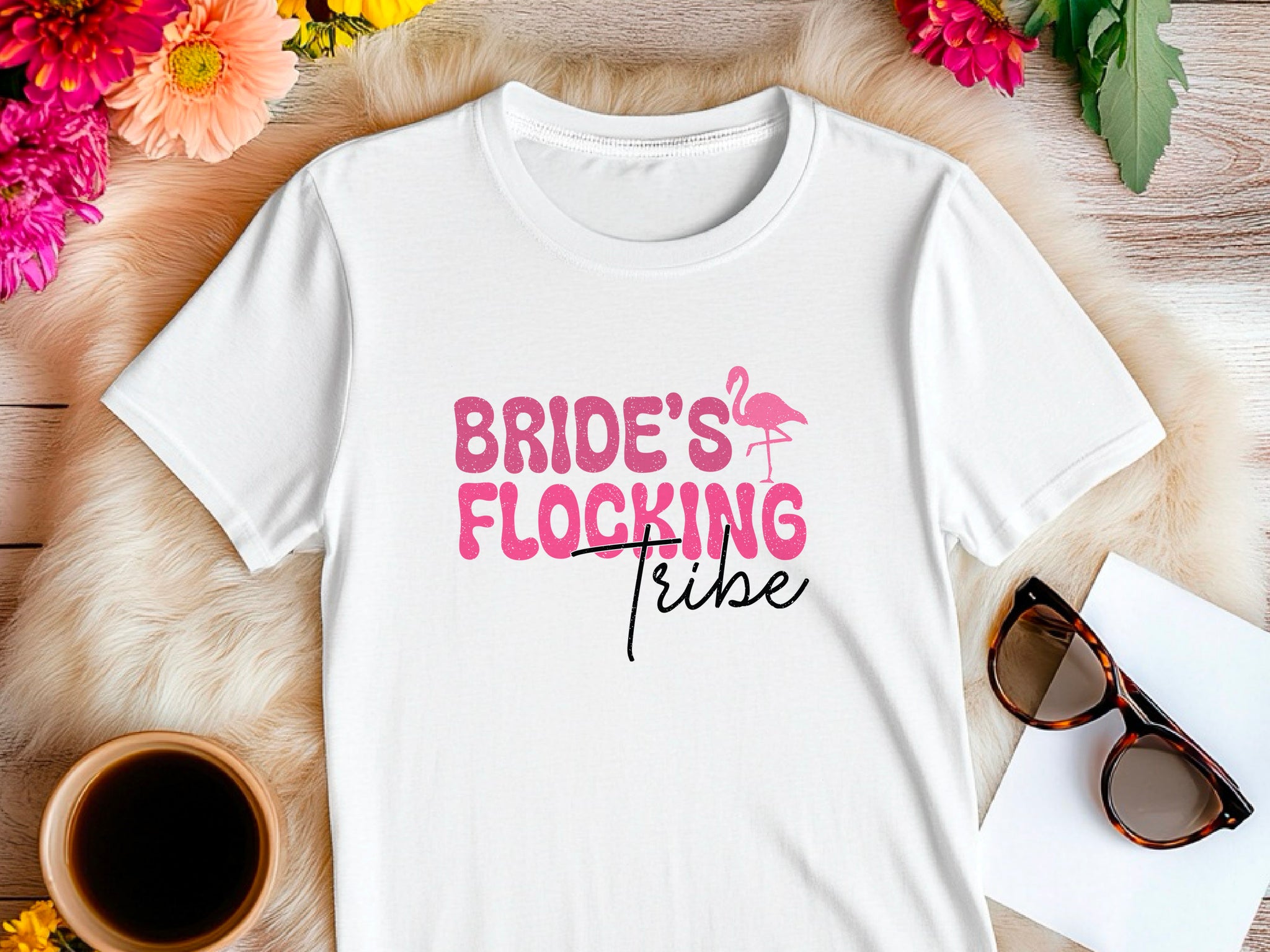 Bride’s Flocking Vibe Flamingo Shirt – Funny Bachelorette Party Tee – Team Bride Wedding Shirt