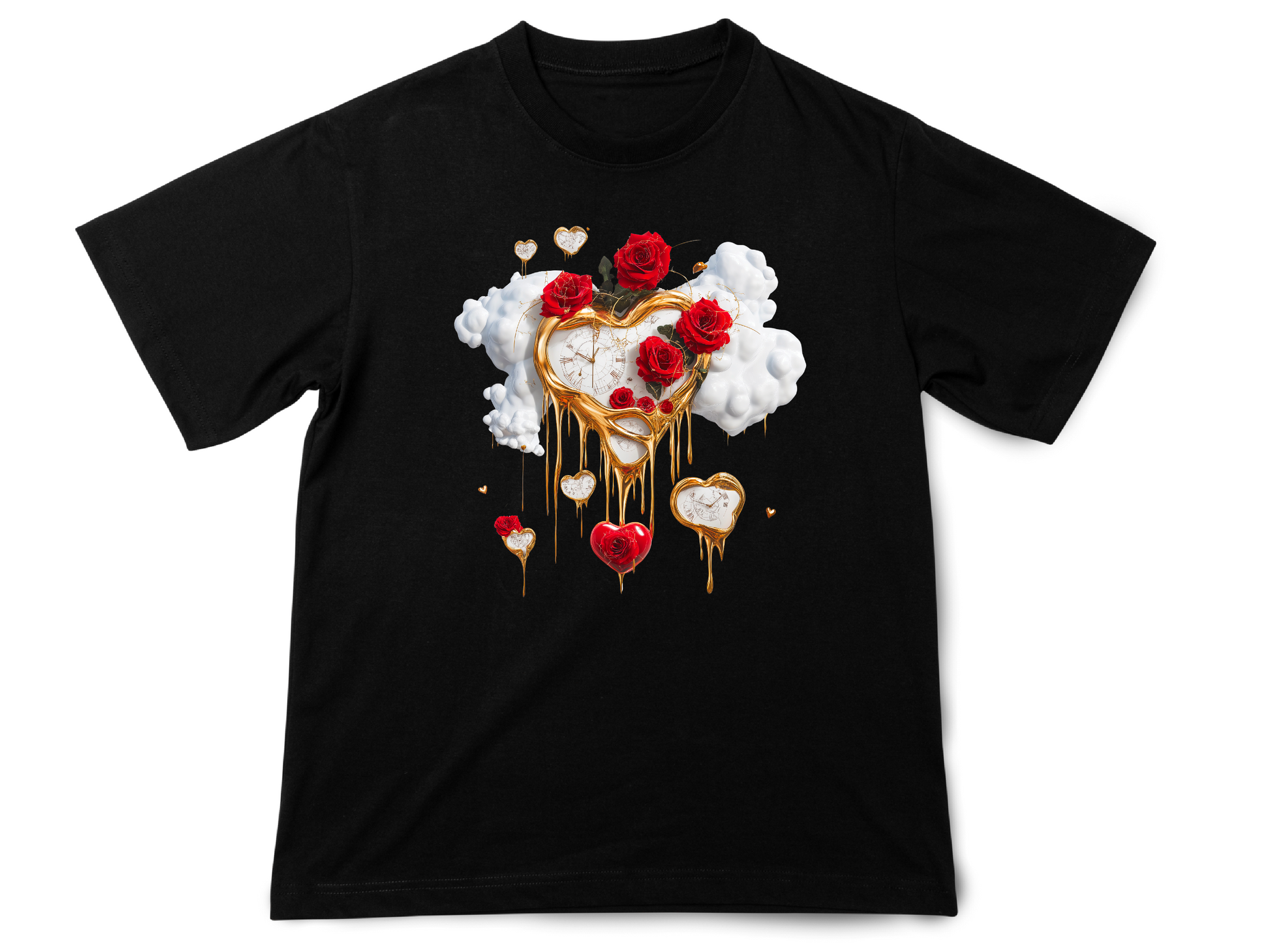 Vintage Heart T-Shirt – Dali-Inspired Art Shirt with Roses – Perfect Valentine’s Gift