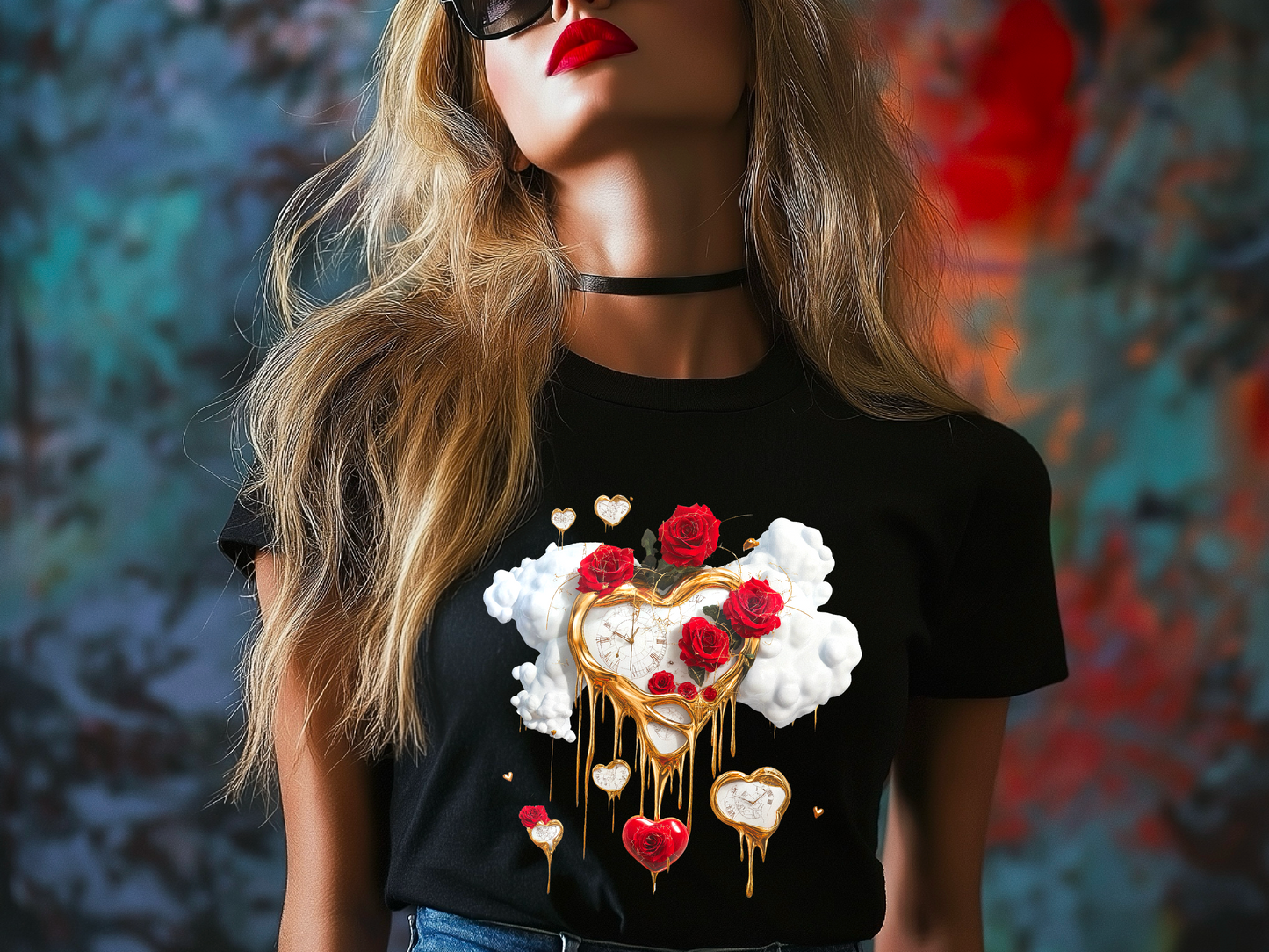 Vintage Heart T-Shirt – Dali-Inspired Art Shirt with Roses – Perfect Valentine’s Gift