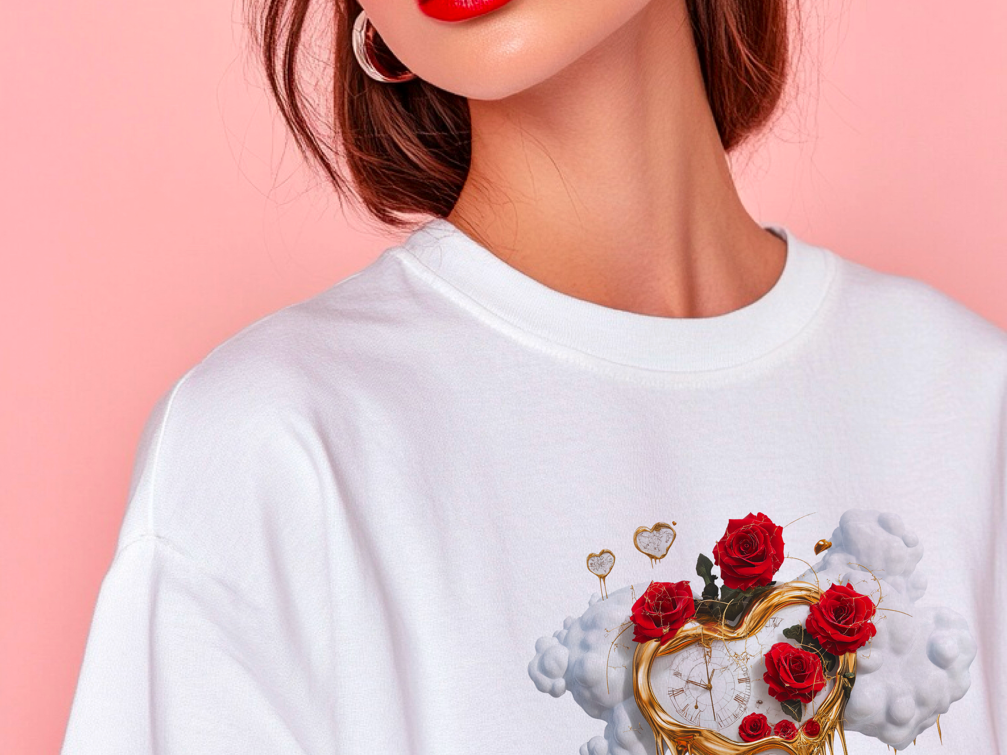 Vintage Heart T-Shirt – Dali-Inspired Art Shirt with Roses – Perfect Valentine’s Gift