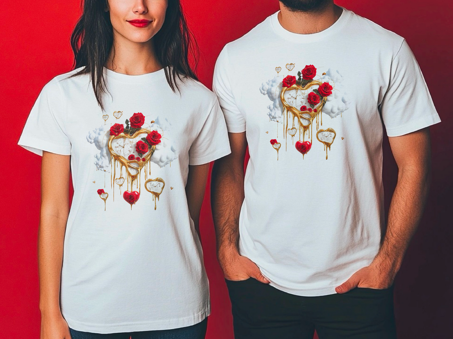 Vintage Heart T-Shirt – Dali-Inspired Art Shirt with Roses – Perfect Valentine’s Gift