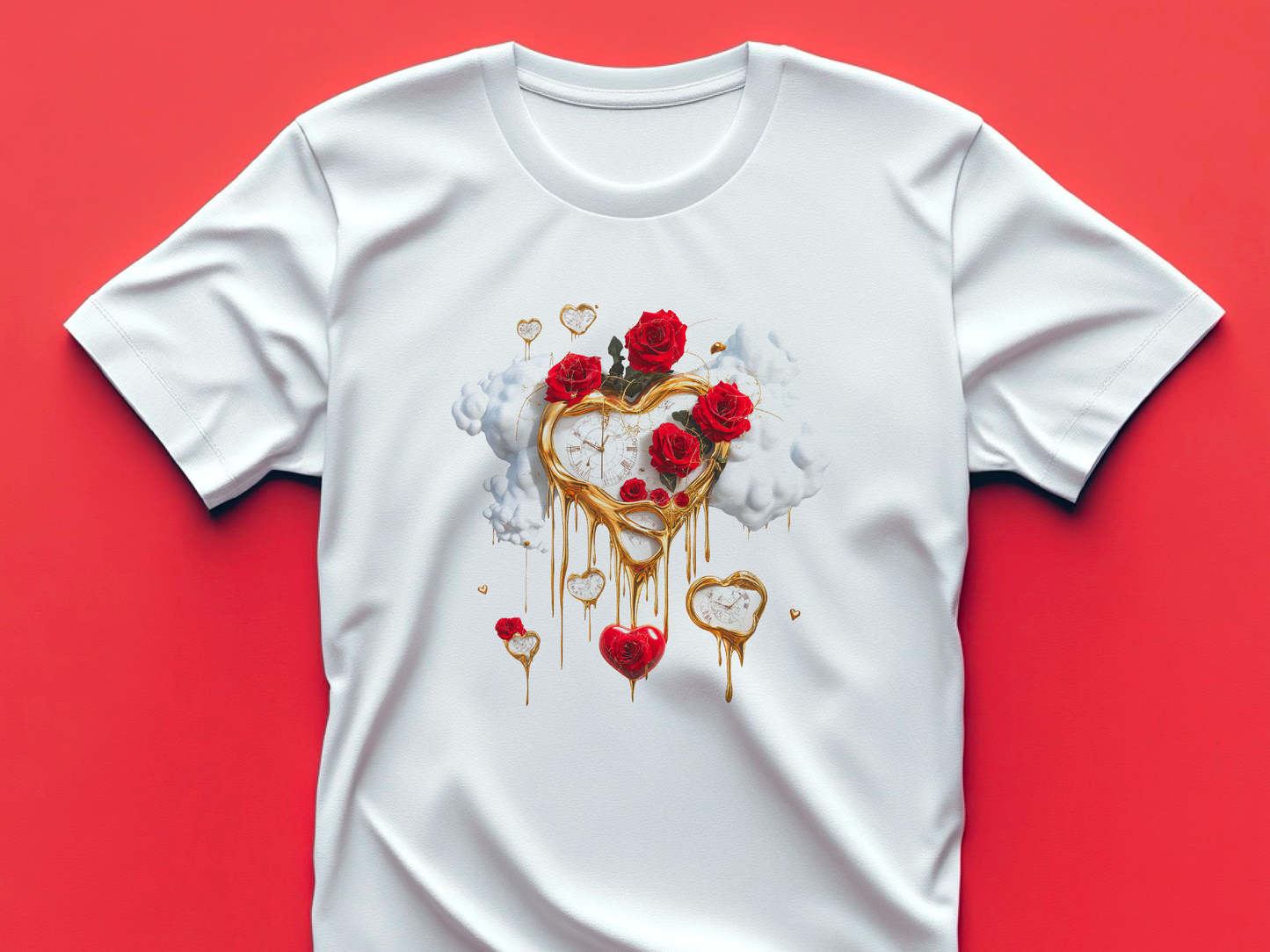 Vintage Heart T-Shirt – Dali-Inspired Art Shirt with Roses – Perfect Valentine’s Gift