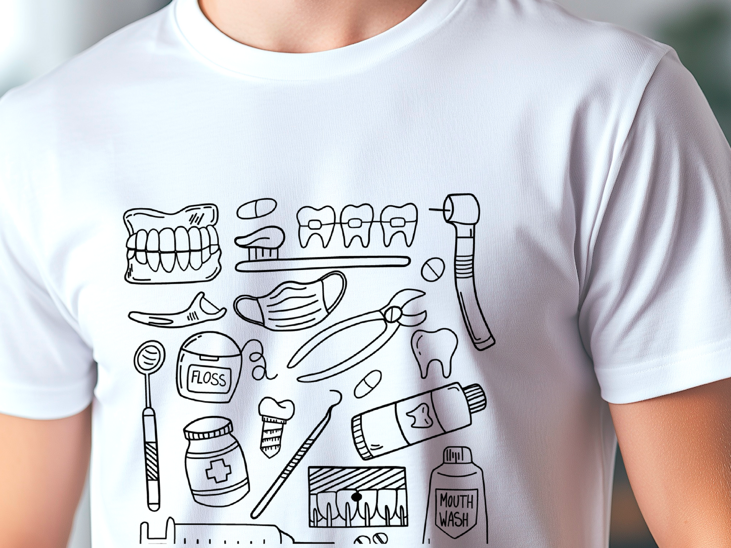 Farbenfrohes T-Shirt mit medizinischem Doodle-Print – stylische und lustige Kleidung zum Thema Gesundheit