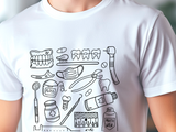 Farbenfrohes T-Shirt mit medizinischem Doodle-Print – stylische und lustige Kleidung zum Thema Gesundheit