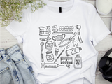 Farbenfrohes T-Shirt mit medizinischem Doodle-Print – stylische und lustige Kleidung zum Thema Gesundheit