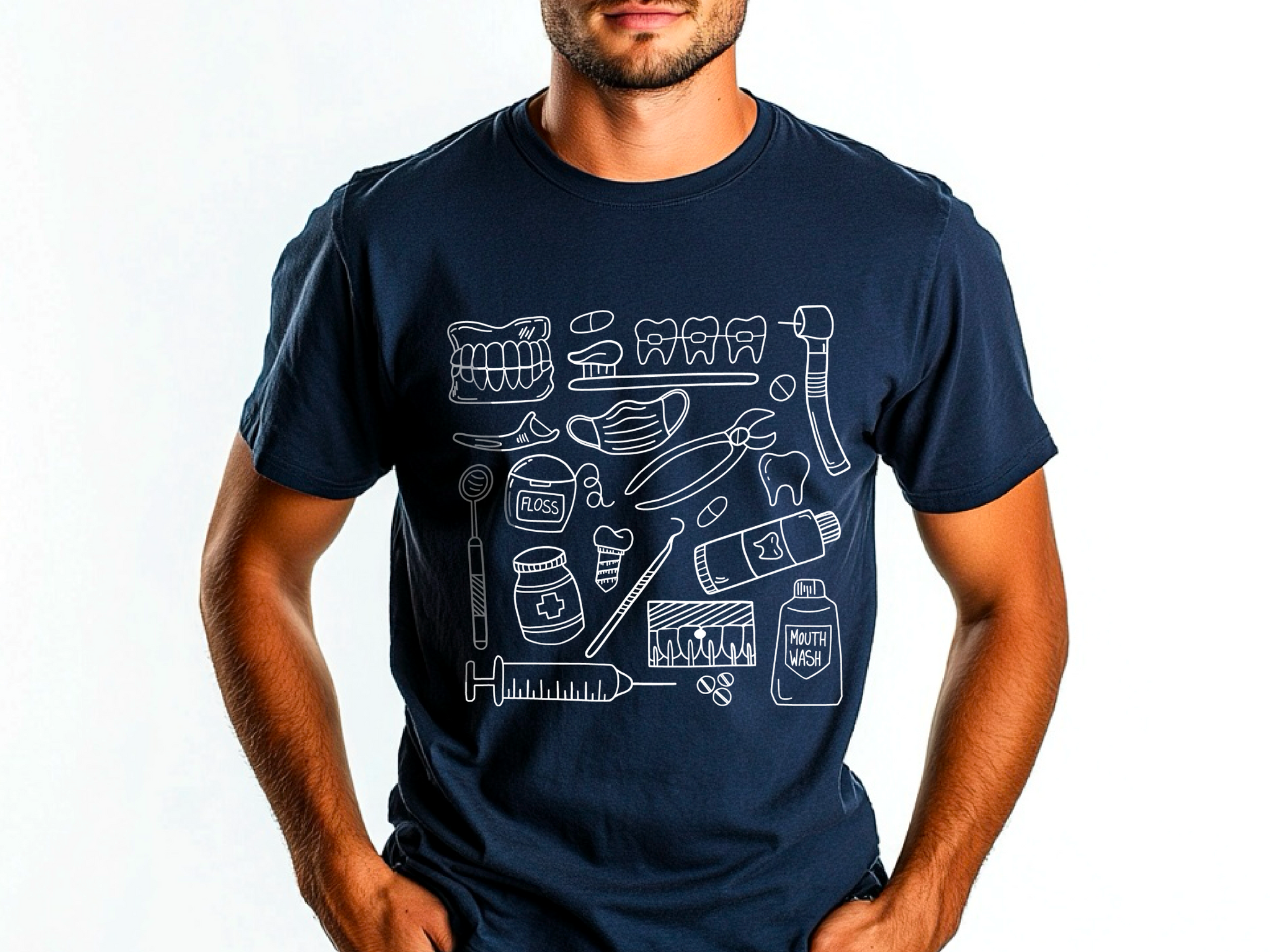 Farbenfrohes T-Shirt mit medizinischem Doodle-Print – stylische und lustige Kleidung zum Thema Gesundheit