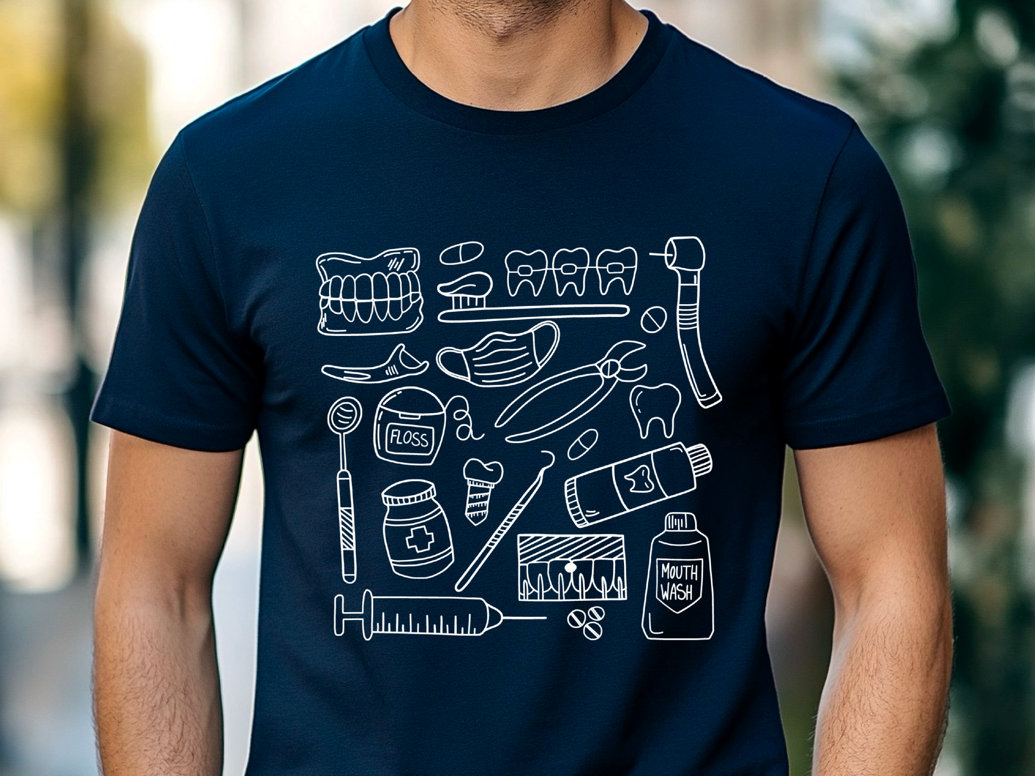 Farbenfrohes T-Shirt mit medizinischem Doodle-Print – stylische und lustige Kleidung zum Thema Gesundheit