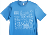 Farbenfrohes T-Shirt mit medizinischem Doodle-Print – stylische und lustige Kleidung zum Thema Gesundheit