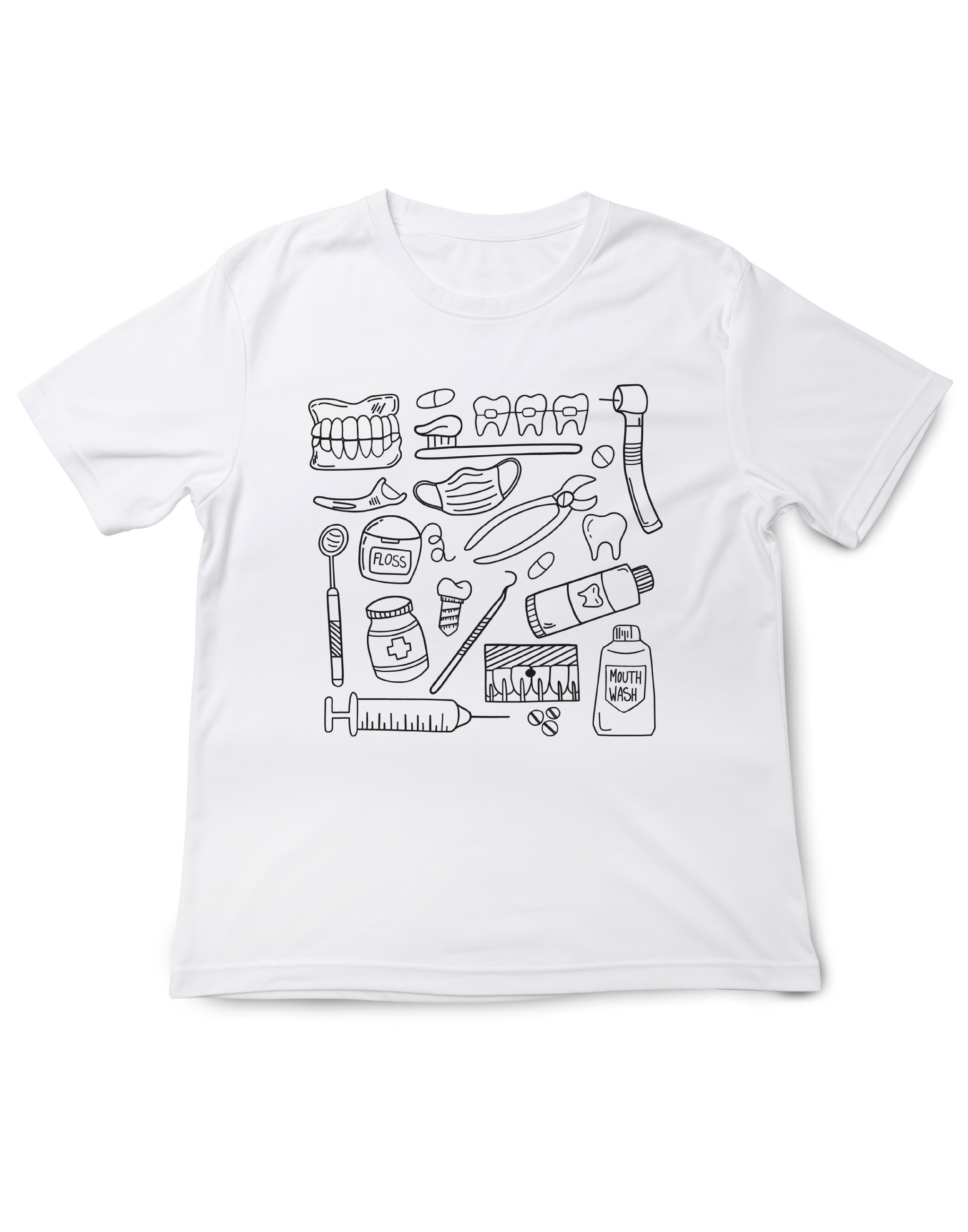 Farbenfrohes T-Shirt mit medizinischem Doodle-Print – stylische und lustige Kleidung zum Thema Gesundheit