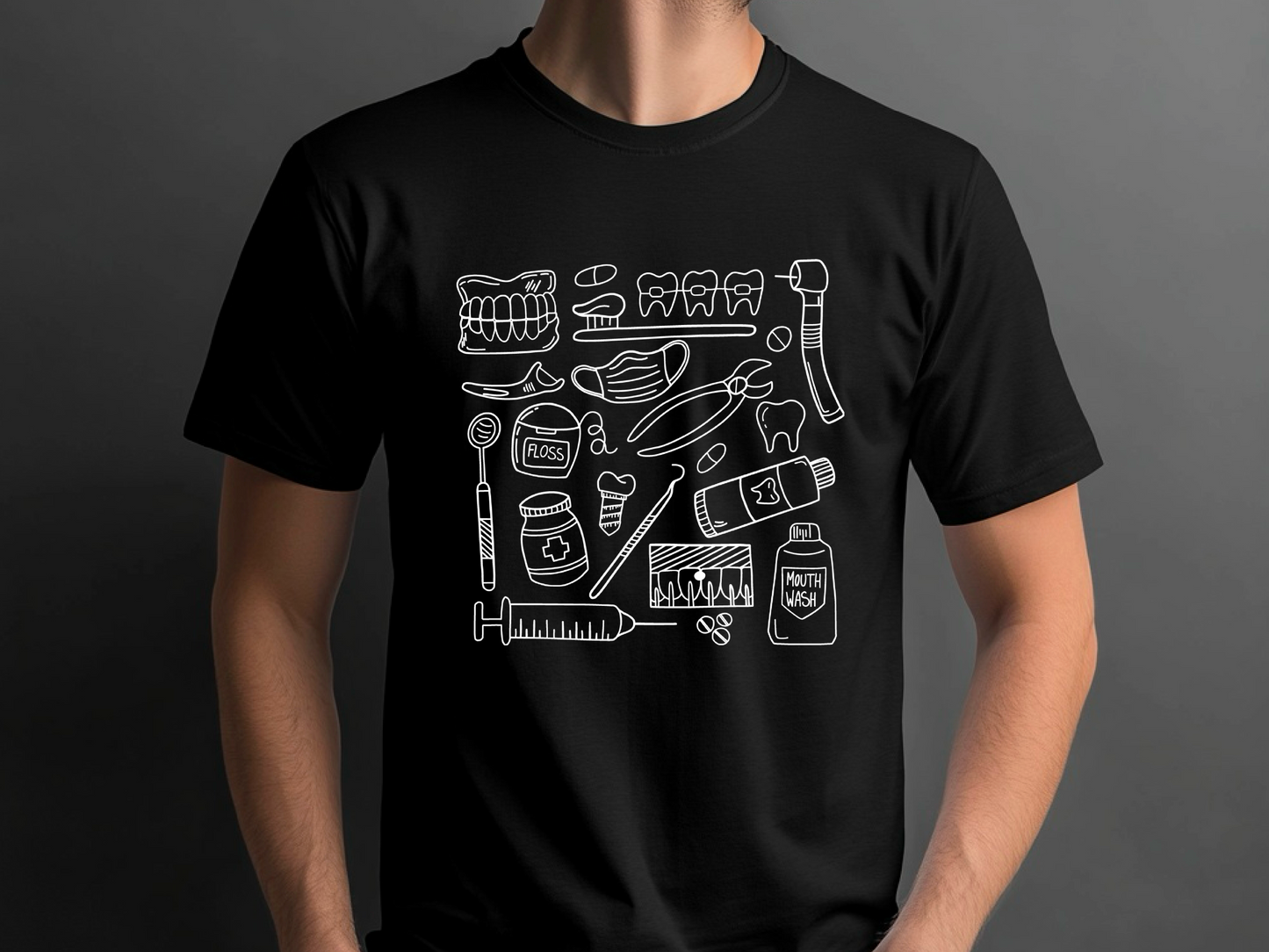 Farbenfrohes T-Shirt mit medizinischem Doodle-Print – stylische und lustige Kleidung zum Thema Gesundheit