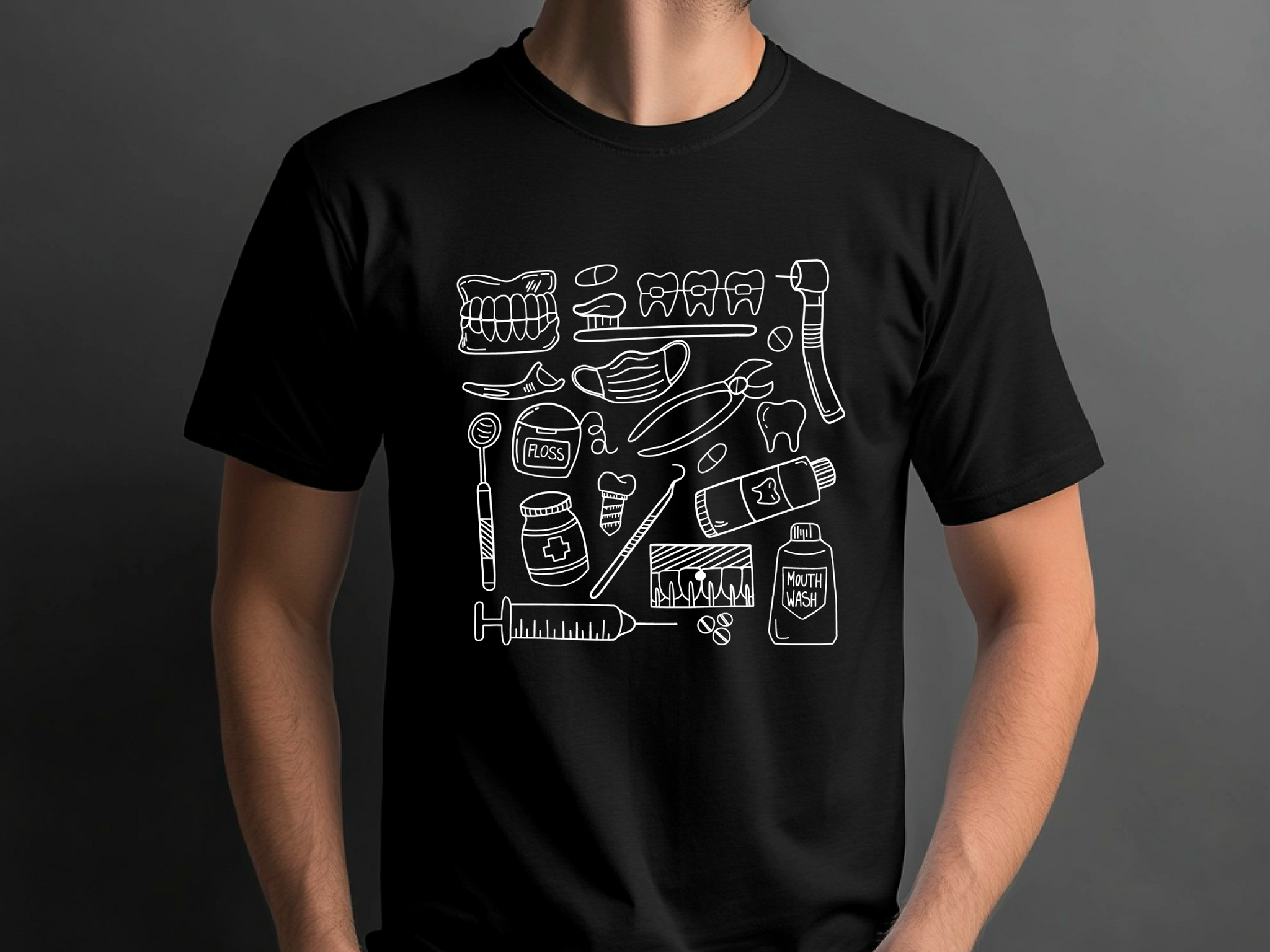 Farbenfrohes T-Shirt mit medizinischem Doodle-Print – stylische und lustige Kleidung zum Thema Gesundheit