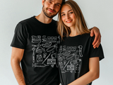 Farbenfrohes T-Shirt mit medizinischem Doodle-Print – stylische und lustige Kleidung zum Thema Gesundheit