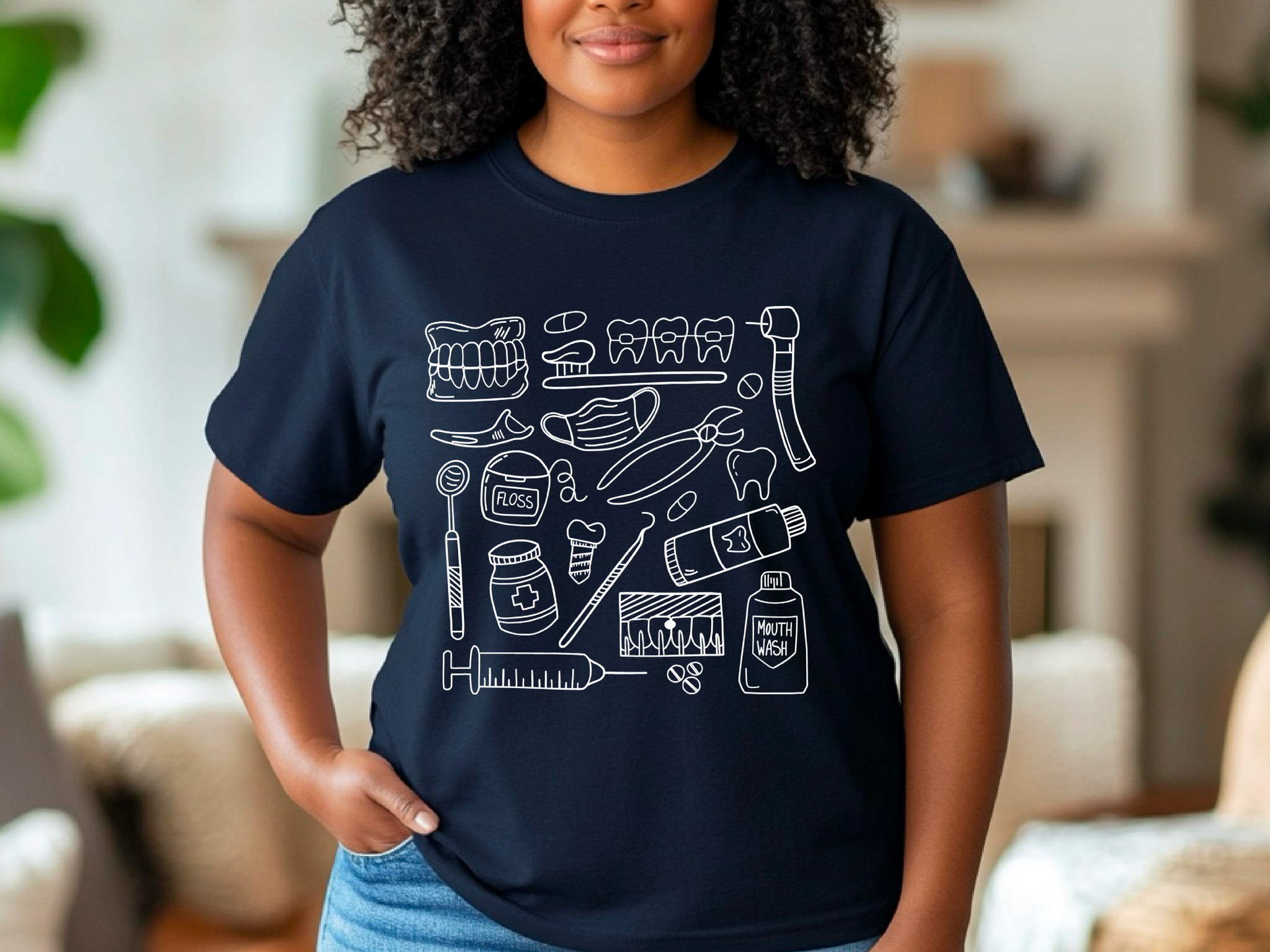 Farbenfrohes T-Shirt mit medizinischem Doodle-Print – stylische und lustige Kleidung zum Thema Gesundheit