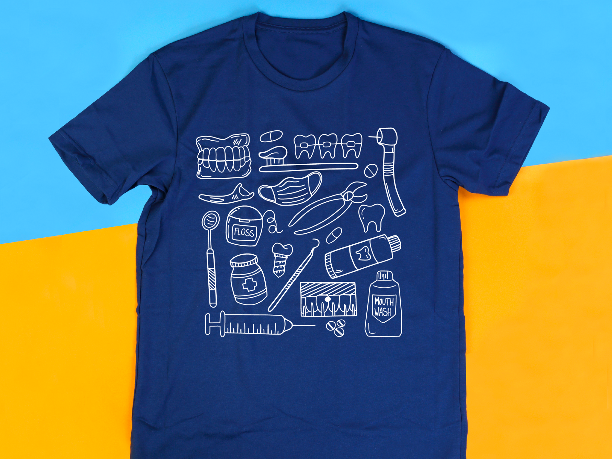 Farbenfrohes T-Shirt mit medizinischem Doodle-Print – stylische und lustige Kleidung zum Thema Gesundheit